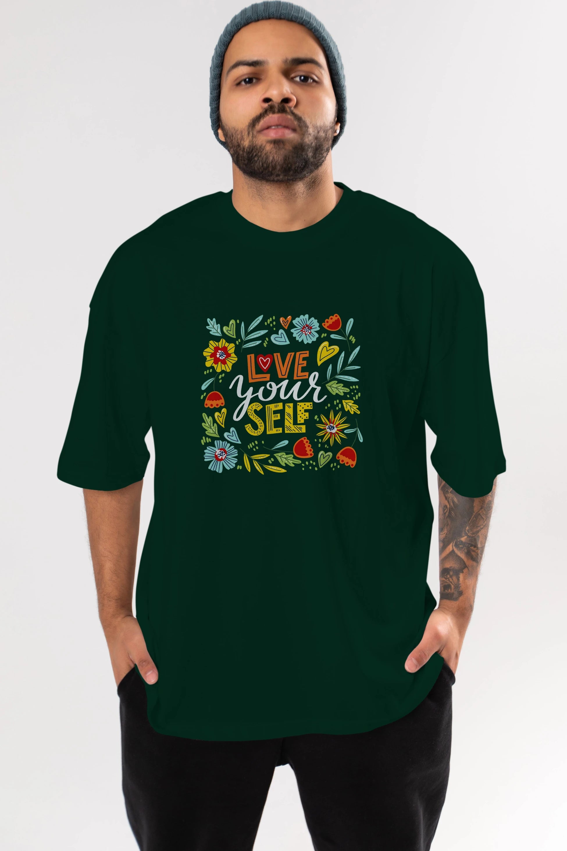 Love Yourself Yazılı Ön Baskılı Oversize t-shirt Erkek Kadın Unisex