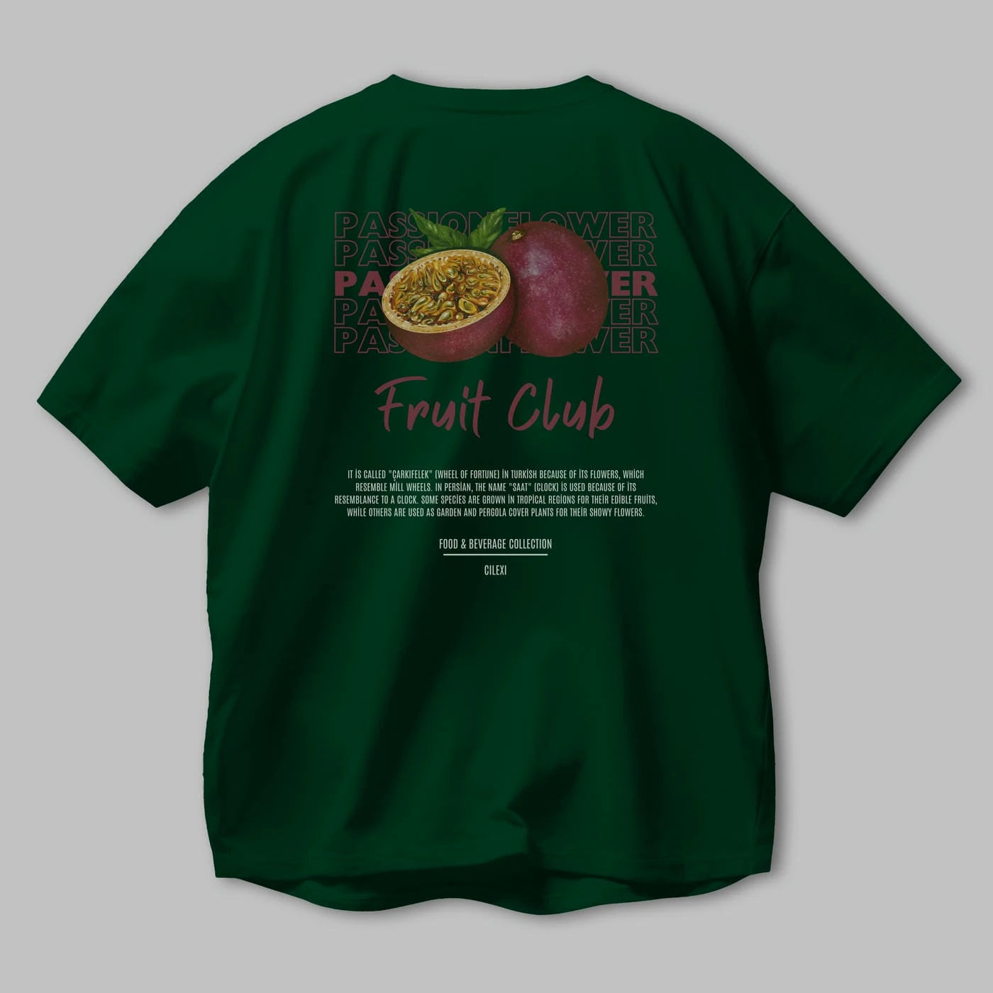 Passionflower Arka Baskılı Oversize t-shirt Erkek Kadın Pamuk Bisiklet Yaka tişort