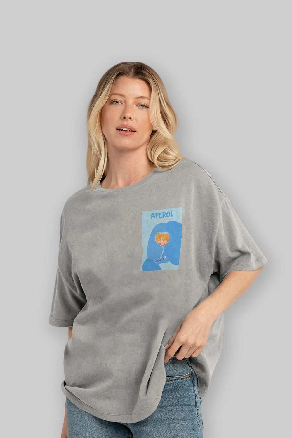 Aperol Spritz 10 Ön Sol Baskılı Oversize t-shirt Erkek Kadın Unisex %100 Pamuk Bisiklet Yaka tişort