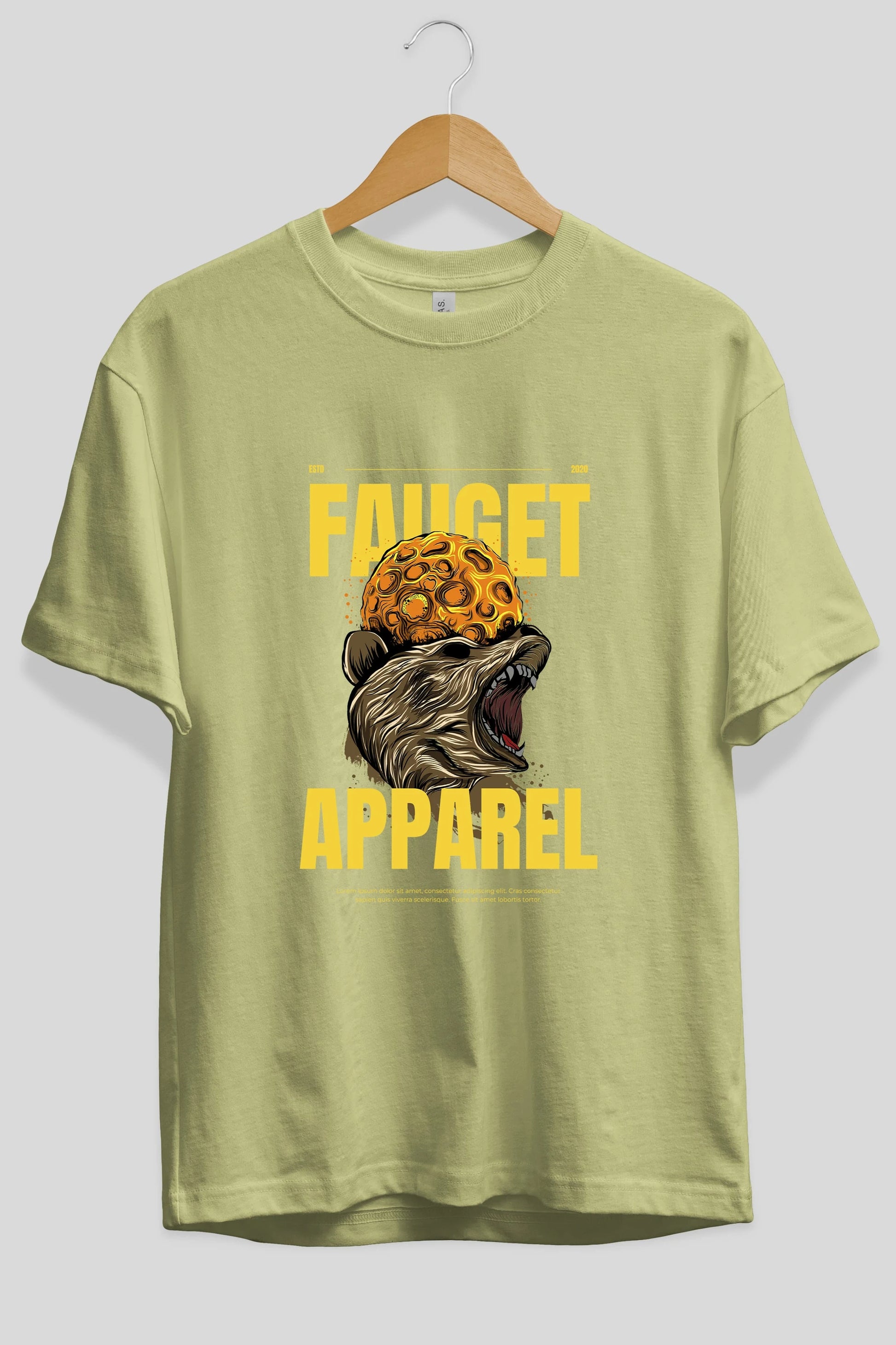 Bear Angry Fauget Apparel Ön Baskılı Oversize t-shirt Erkek Kadın Unisex