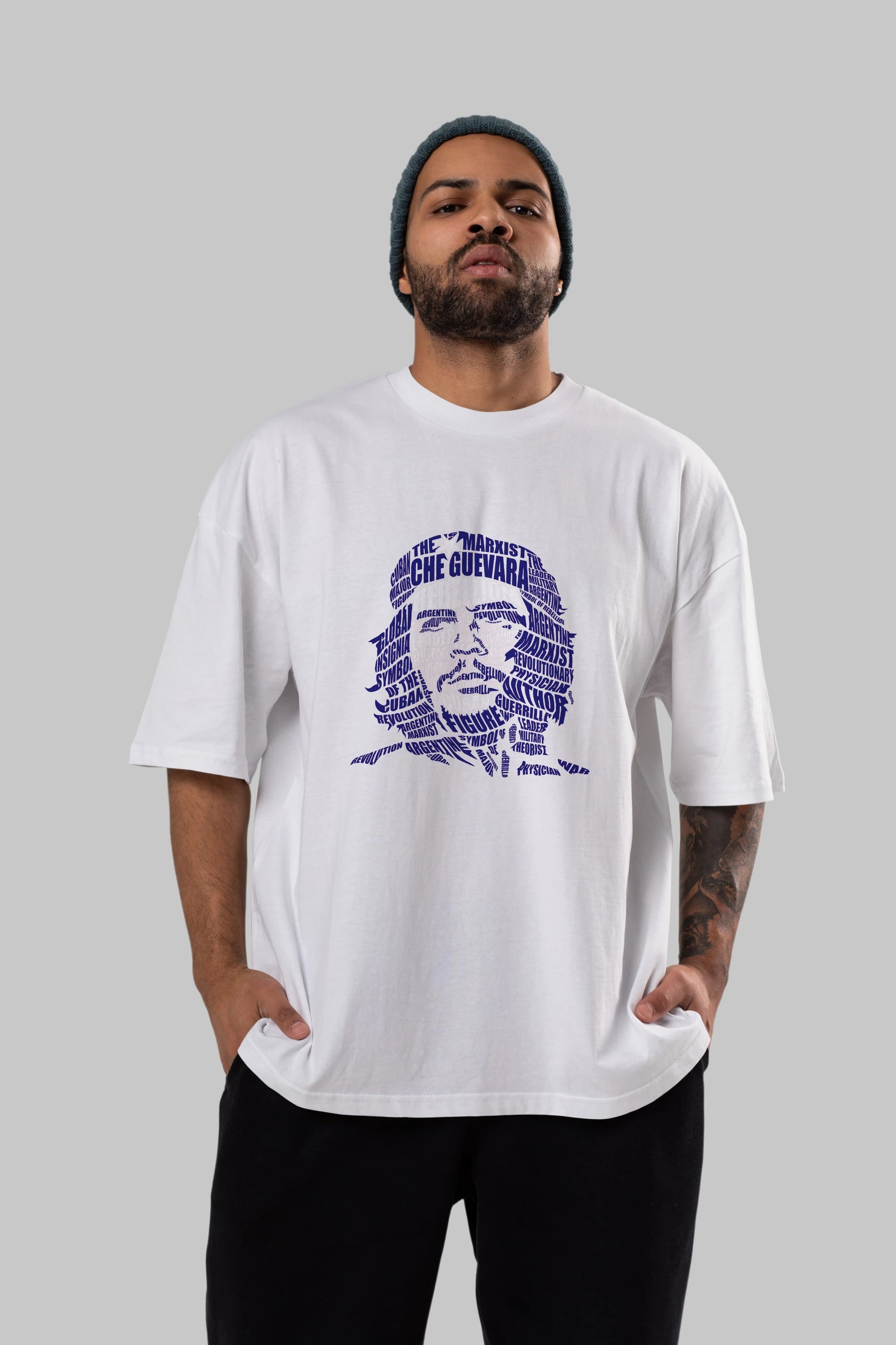 Che Guevara Calligram Ön Baskılı Oversize t-shirt %100 pamuk Erkek Kadın Unisex