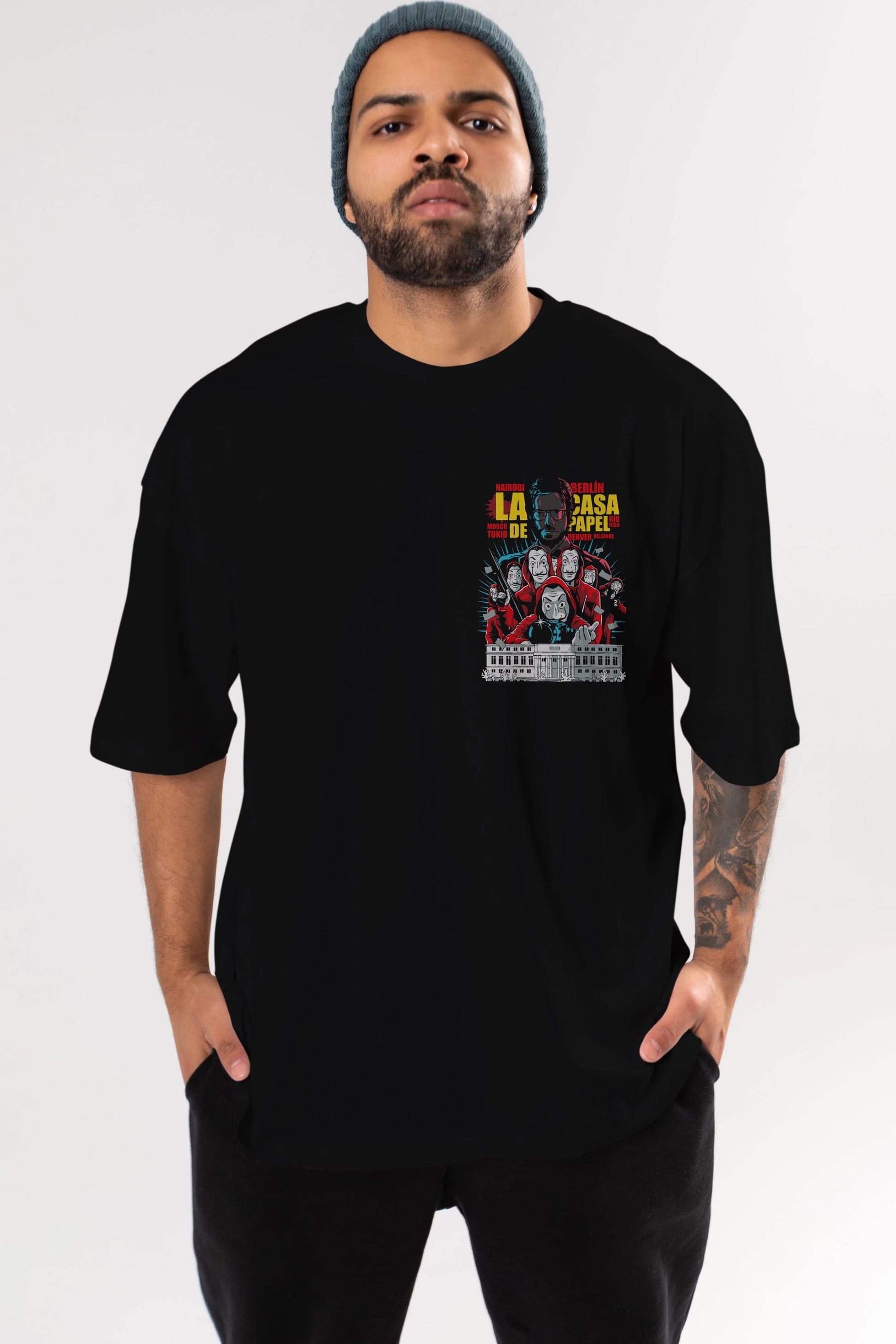 La Casa De Papel (6) Ön Sol Baskılı Oversize t-shirt Erkek Kadın Unisex %100 Pamuk Bisiklet Yaka tişort
