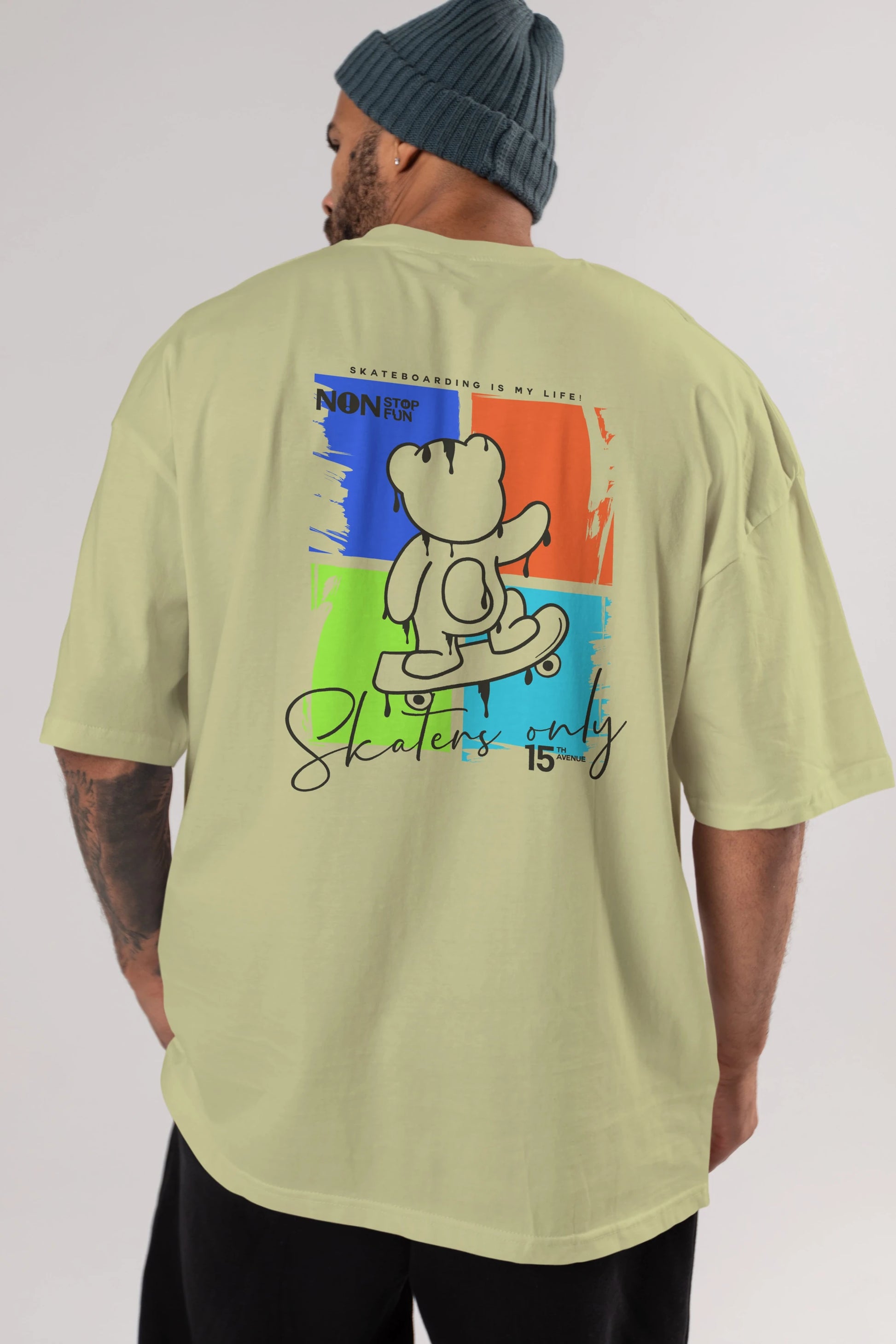 Skaters Only Bear Arka Baskılı Oversize t-shirt Erkek Kadın Unisex