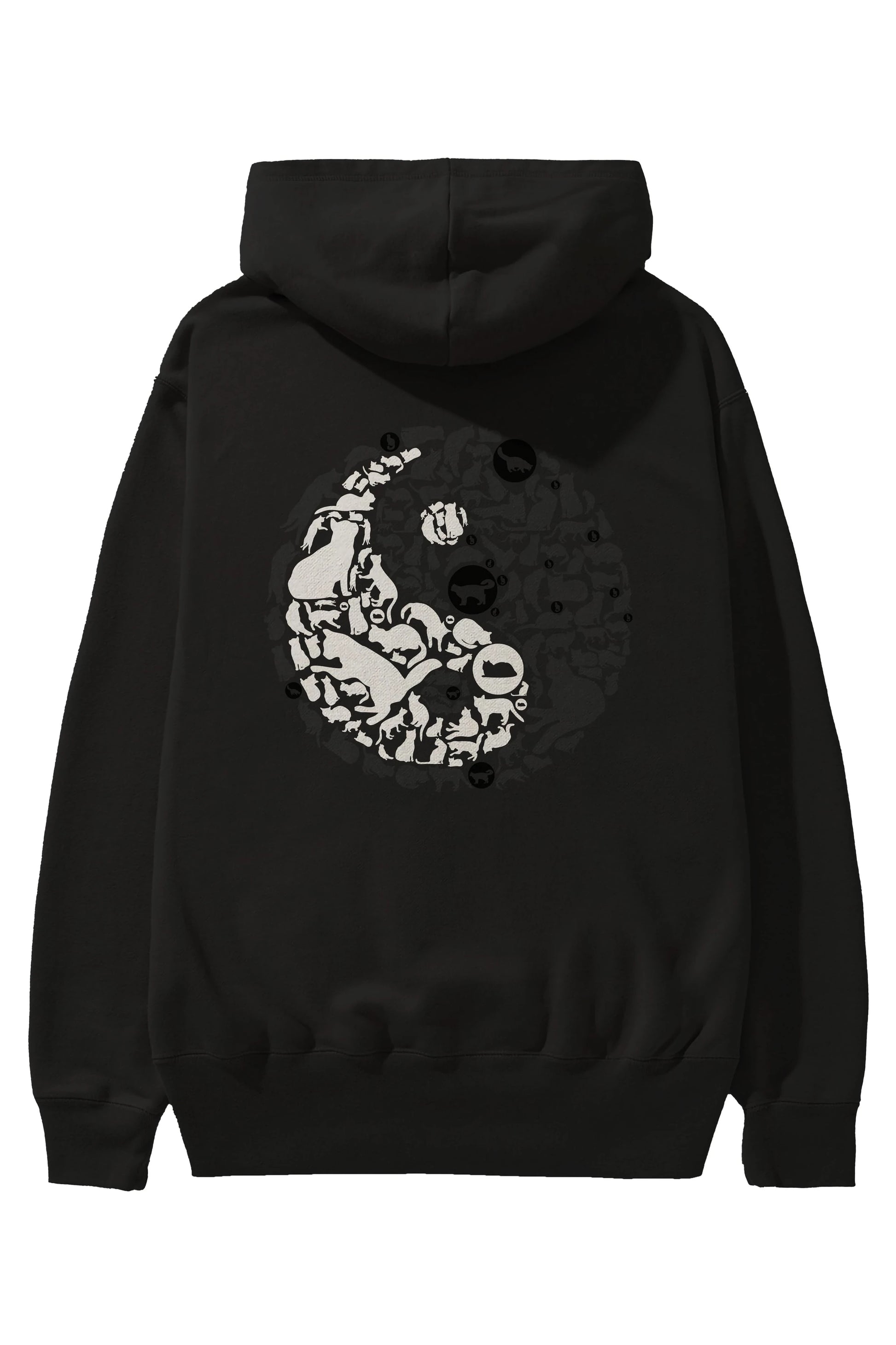 YinYang Cats Arka Baskılı Hoodie Oversize Kapüşonlu Sweatshirt Erkek Kadın Unisex