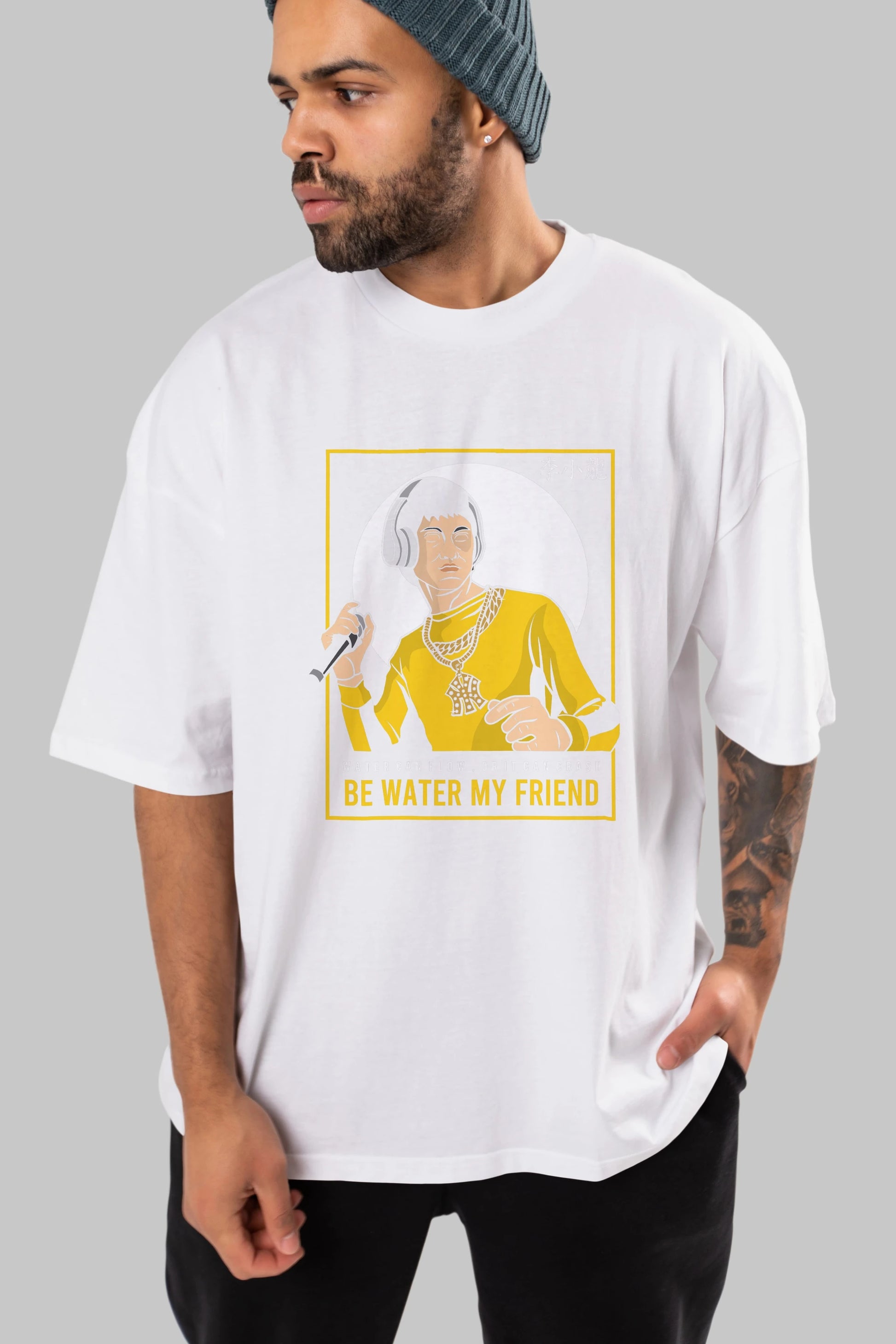 Bruce Lee Rapper Ön Baskılı Oversize t-shirt Erkek Kadın Unisex %100 Pamuk tişort