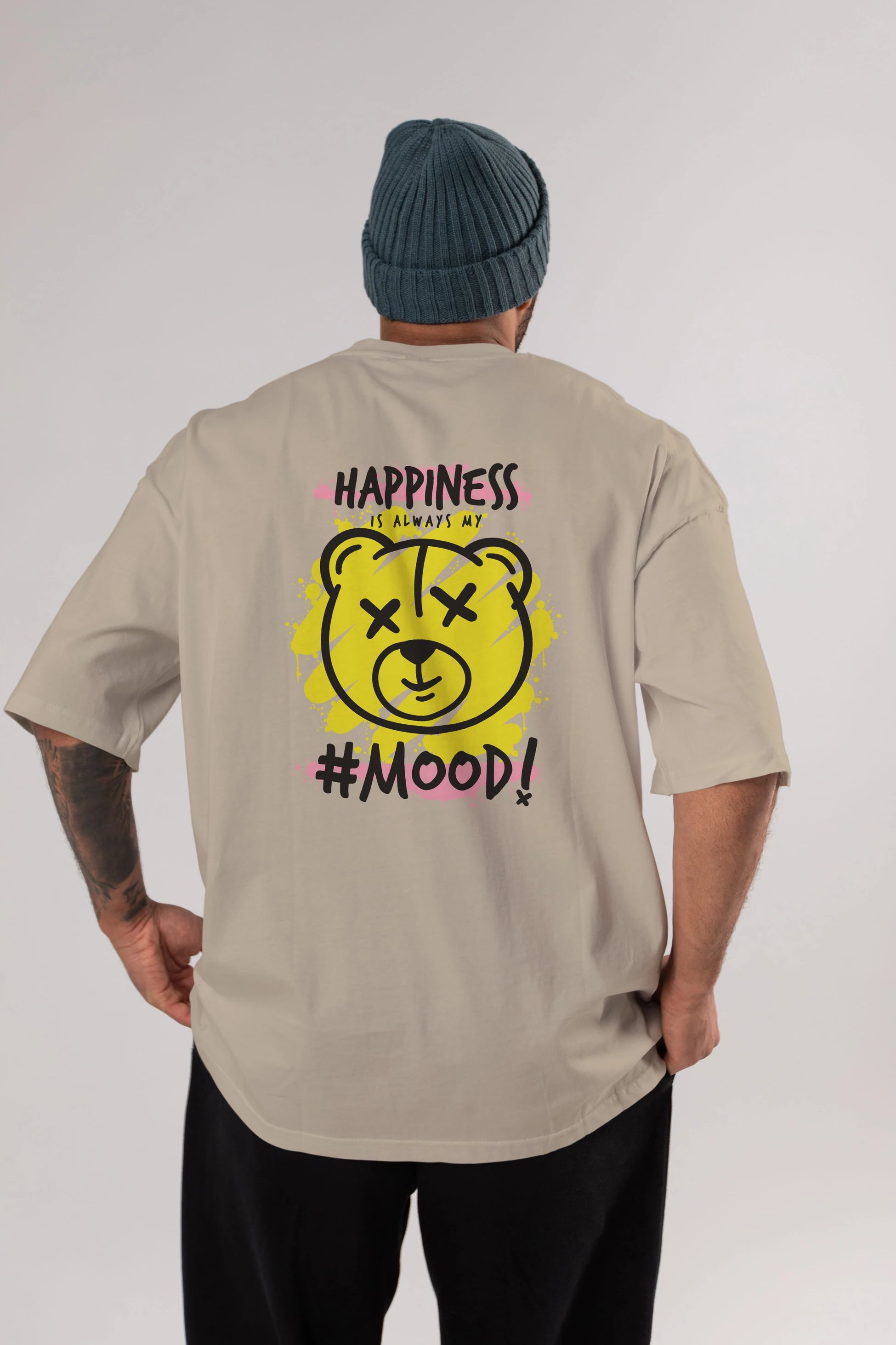Happiness Mood Bear Arka Baskılı Oversize t-shirt Erkek Kadın Unisex