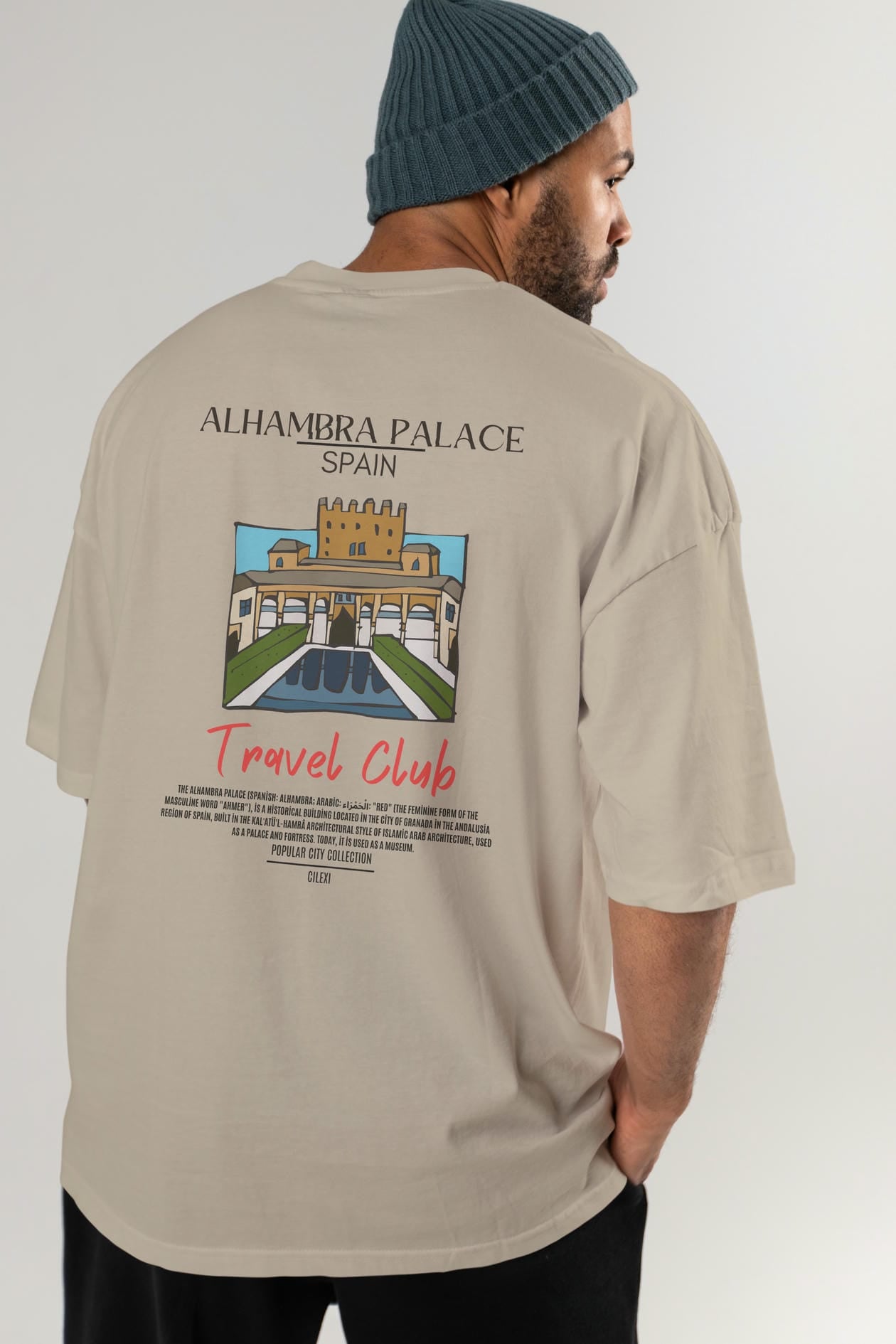 Alhambra Palace Spain Arka Baskılı Oversize t-shirt Erkek Kadın Pamuk Bisiklet Yaka tişort
