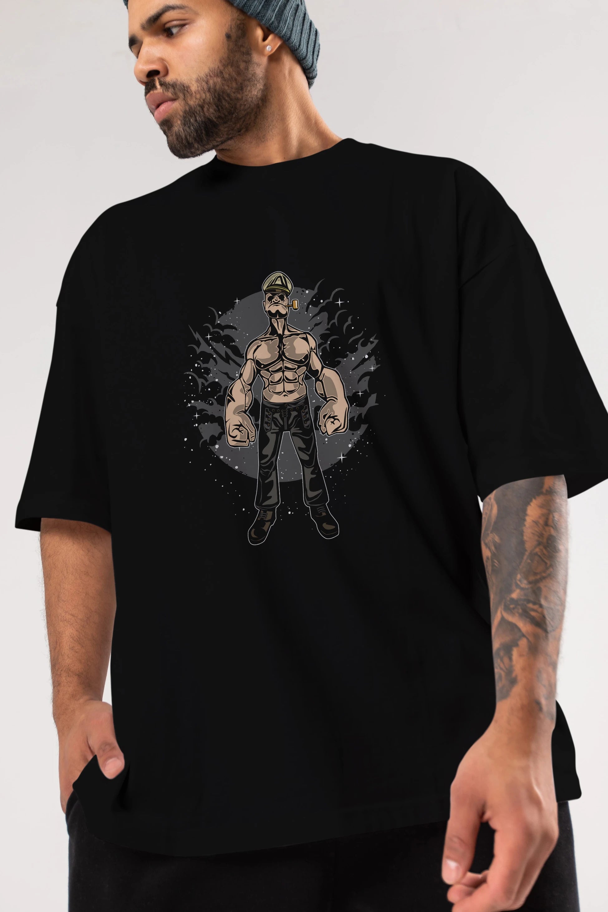 Popeye Ön Baskılı Oversize t-shirt Erkek Kadın Unisex %100 Pamuk tişort