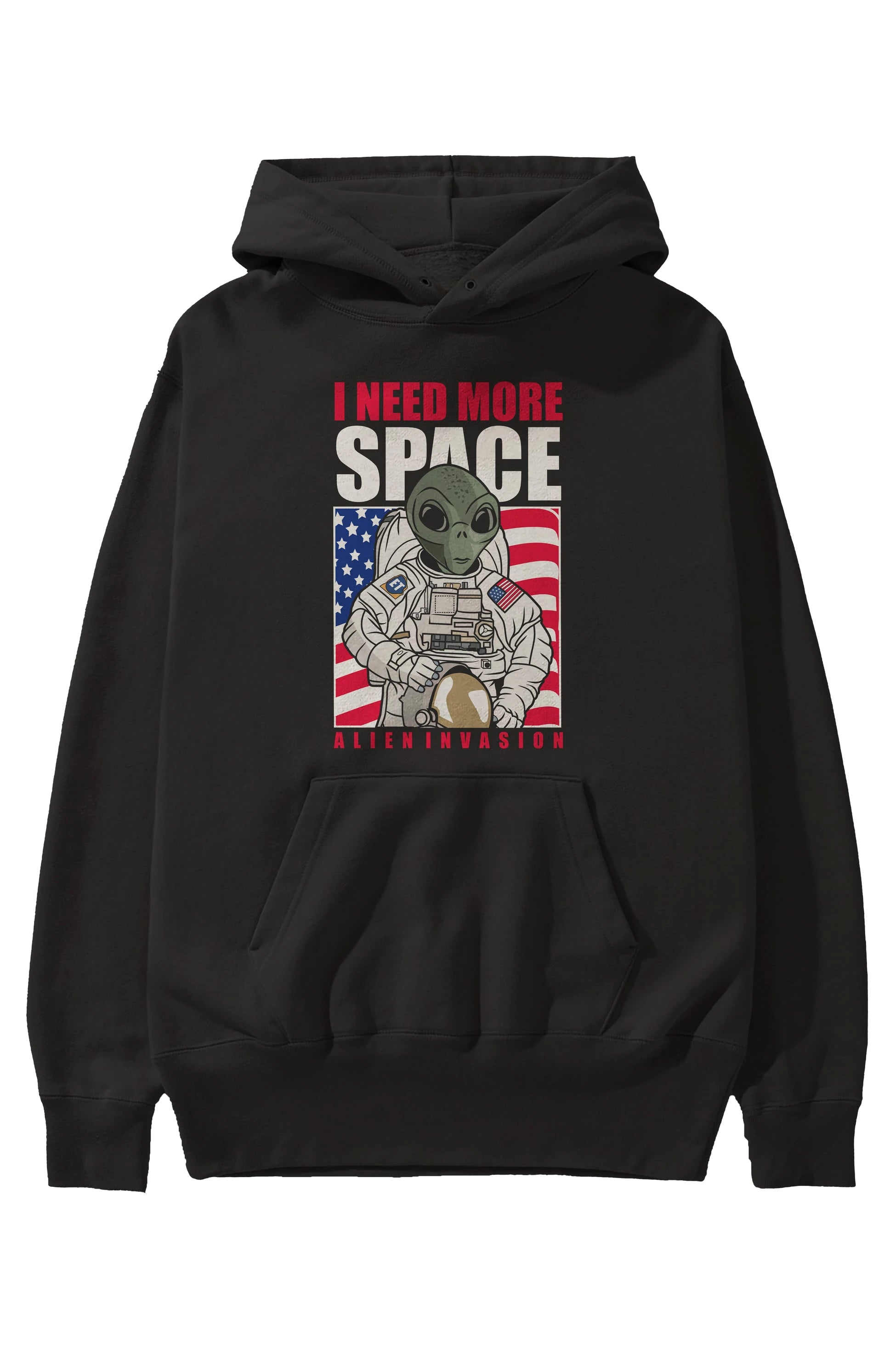 Alien Astronaut Ön Baskılı Hoodie Oversize Kapüşonlu Sweatshirt Erkek Kadın Unisex