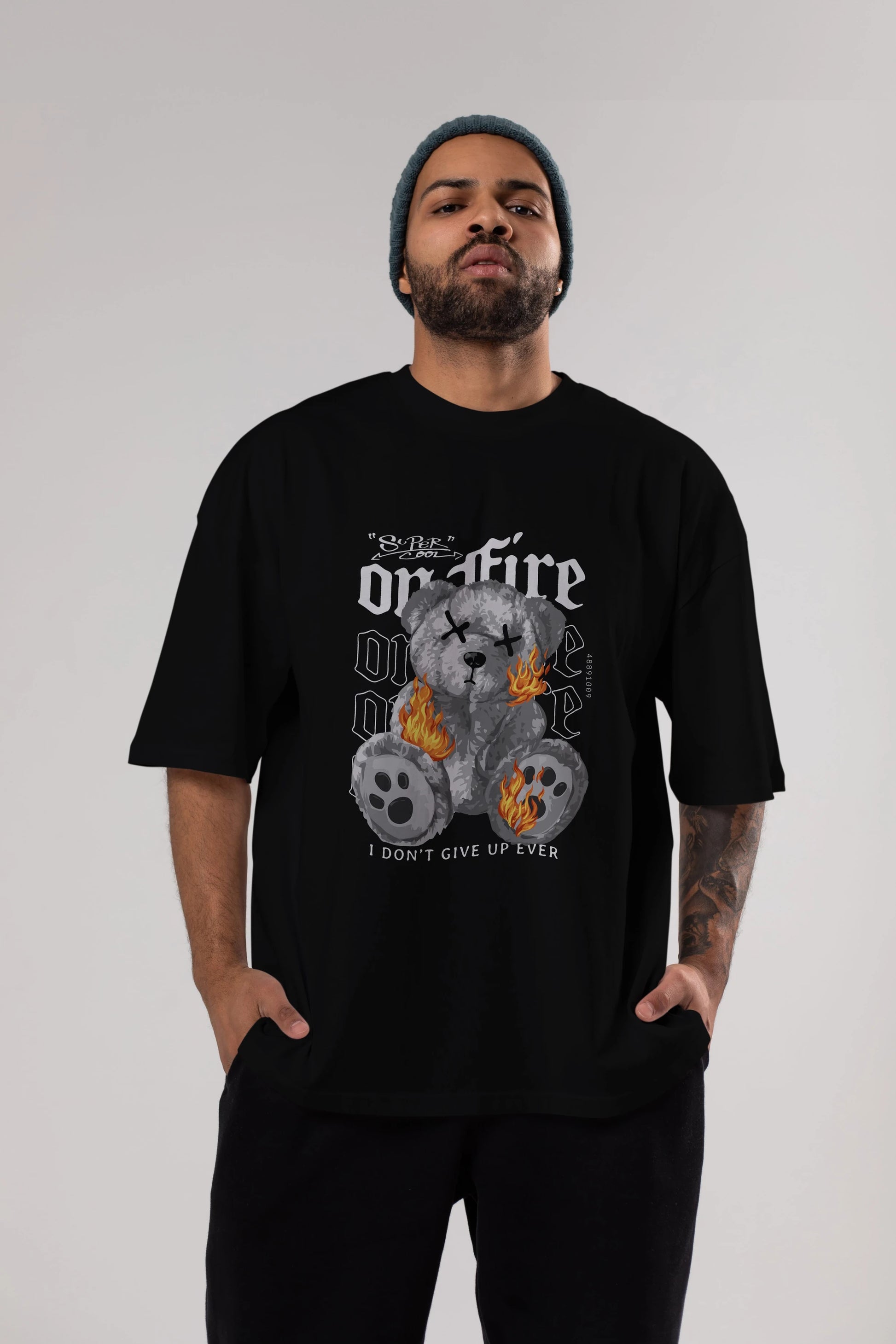 Teddy Bear On Fire Ön Baskılı Oversize t-shirt Erkek Kadın Unisex