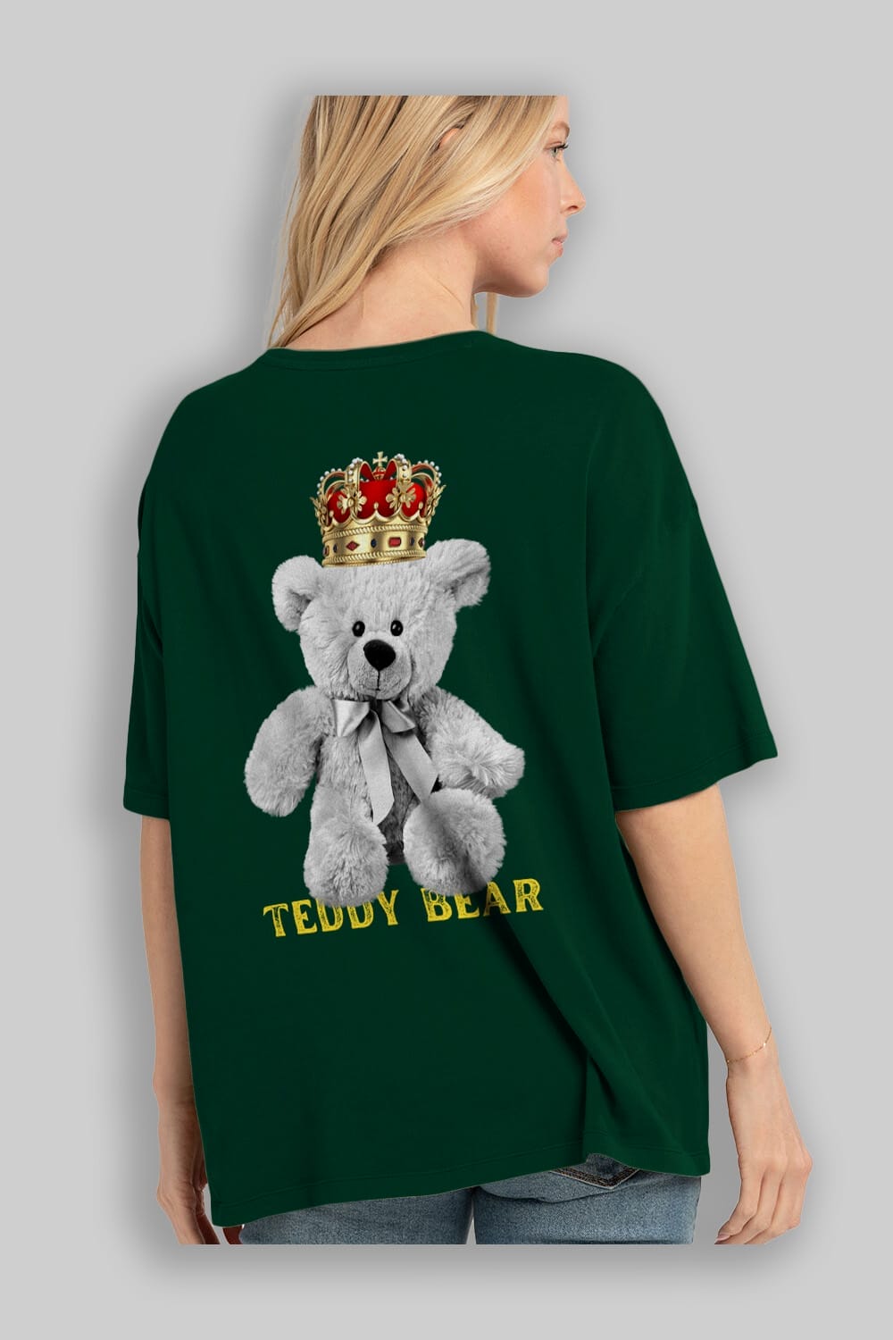 Teddy Bear Arka Baskılı Oversize t-shirt Erkek Kadın Unisex %100 Pamuk