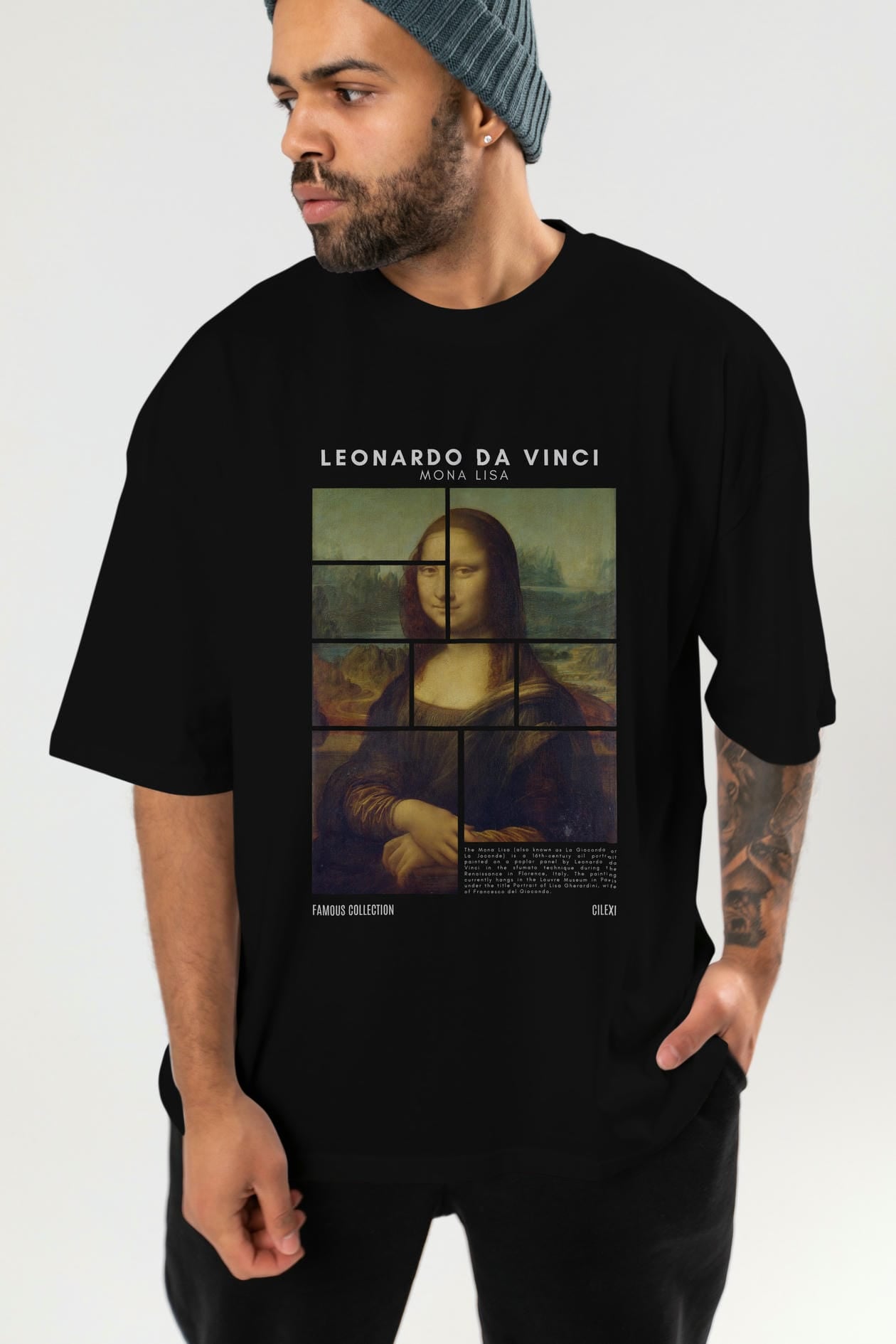 Leonardo Da Vinci Mona Lisa ön Baskılı Oversize t-shirt Erkek Kadın Bisiklet Yaka Pamuk tişort