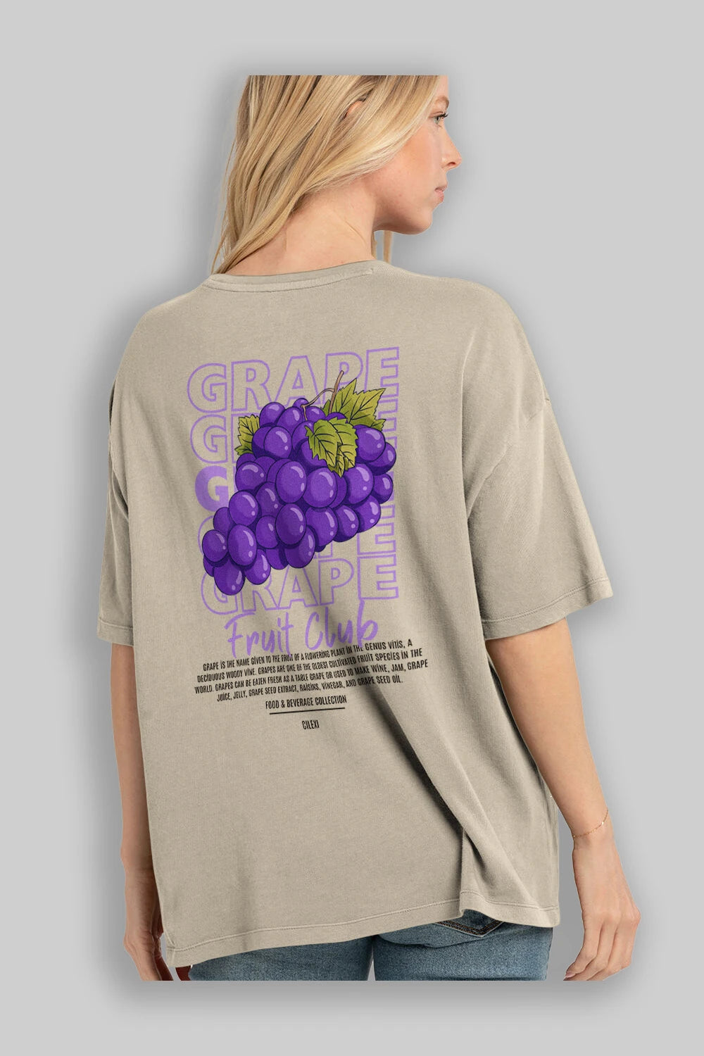 Grape Arka Baskılı Oversize t-shirt Erkek Kadın Pamuk Bisiklet Yaka tişort