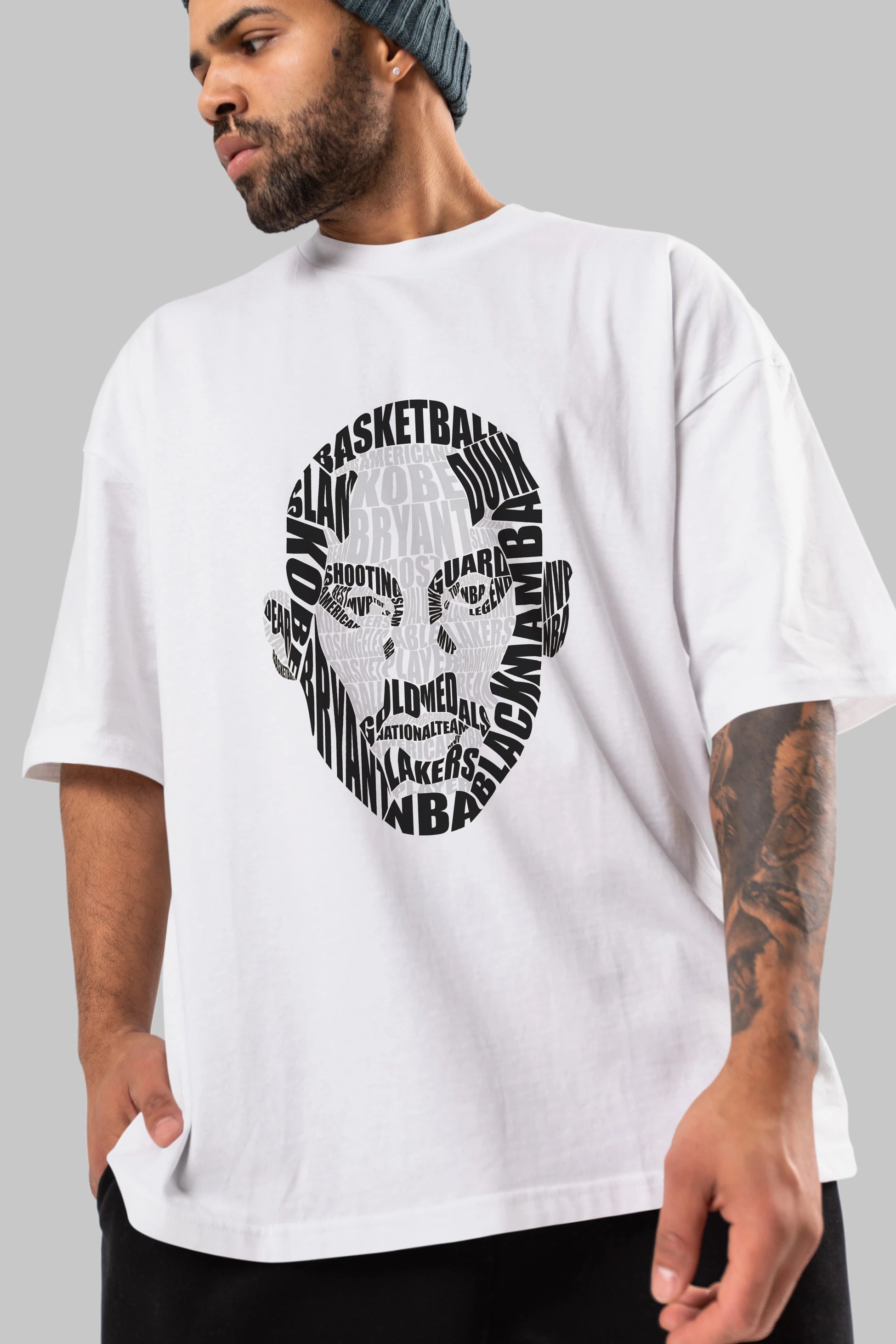 Kobe Bryan Calligram Ön Baskılı Oversize t-shirt %100 pamuk Erkek Kadın Unisex