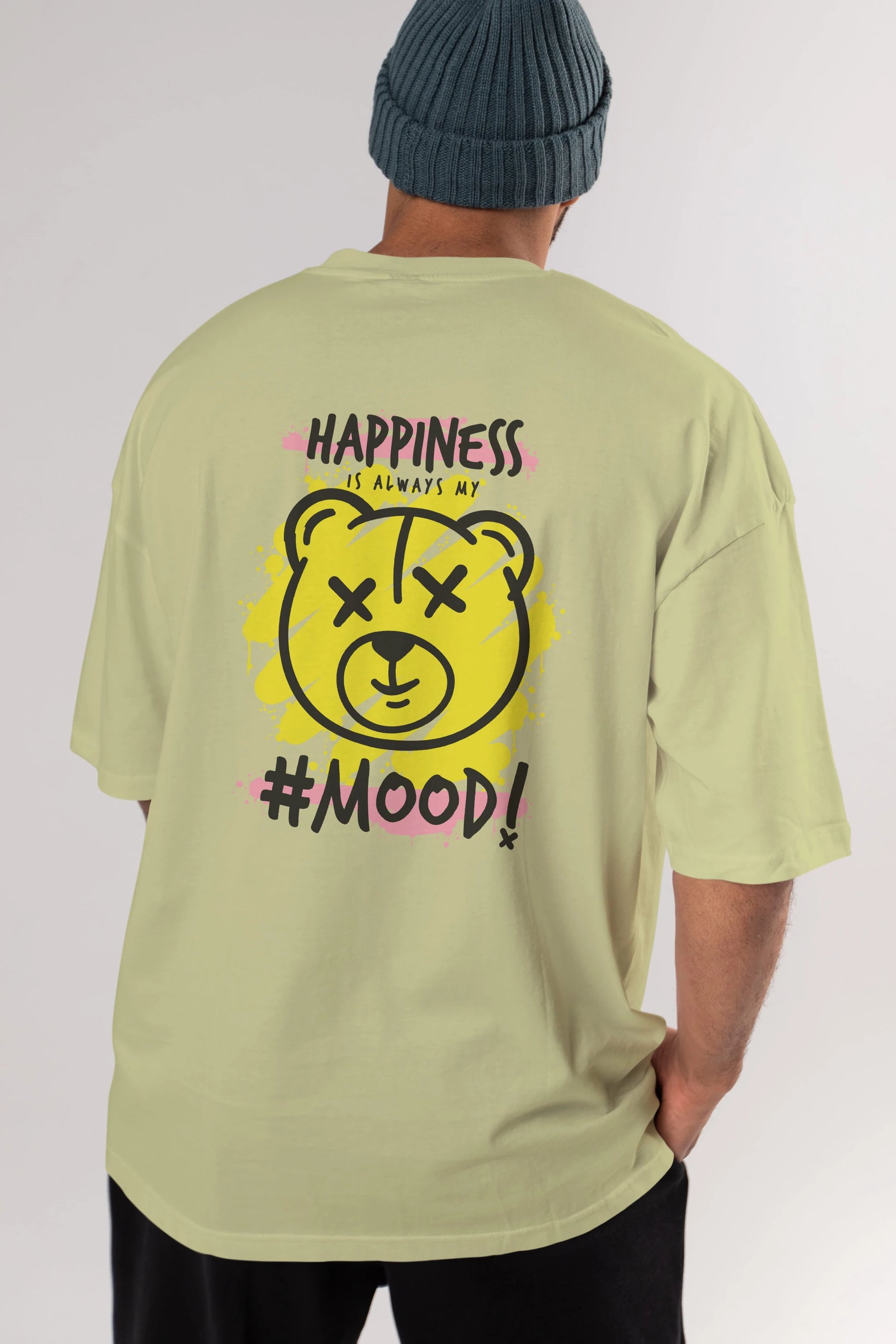 Happiness Mood Bear Arka Baskılı Oversize t-shirt Erkek Kadın Unisex
