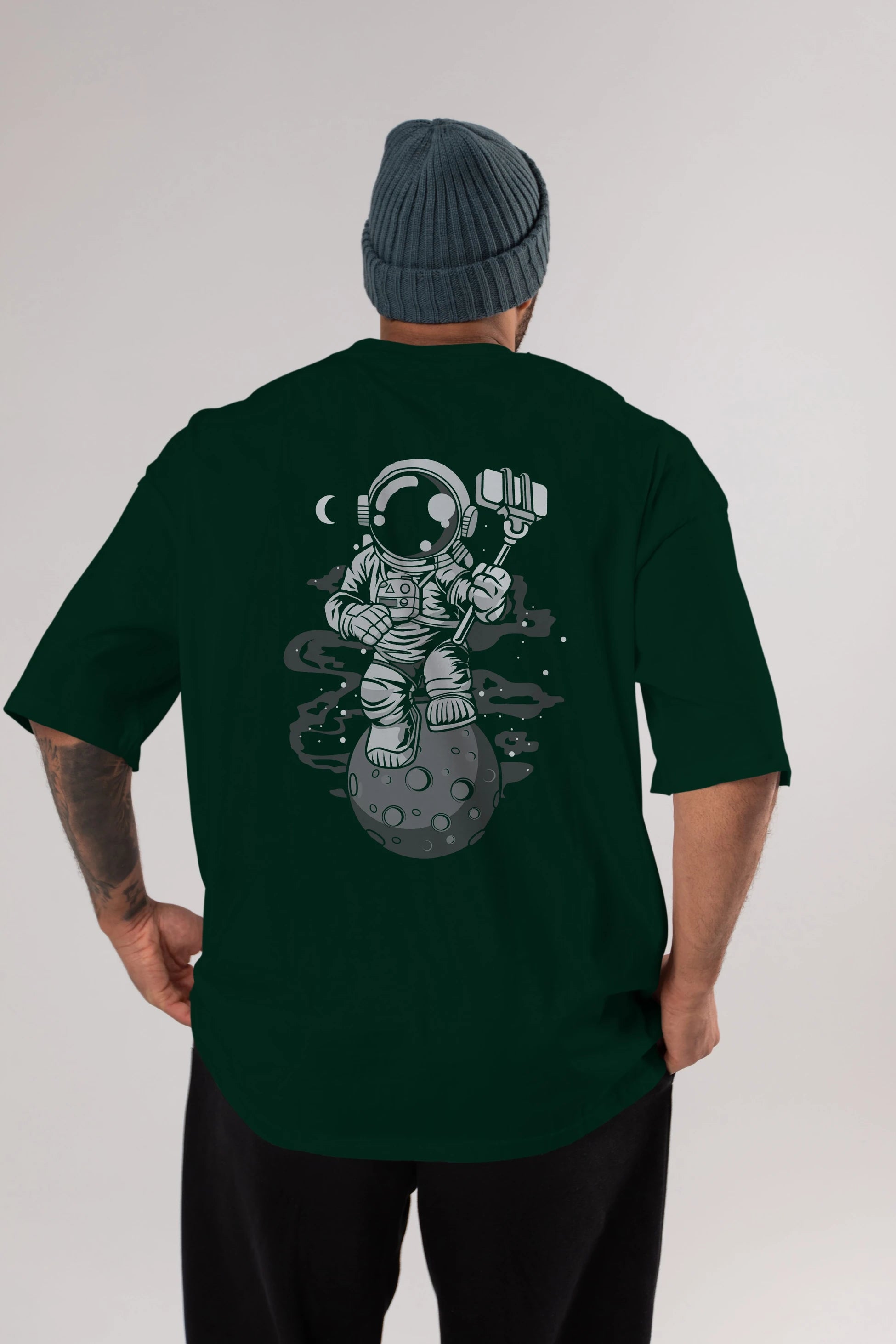 Astronaut Selfie Arka Baskılı Oversize t-shirt Erkek Kadın Unisex