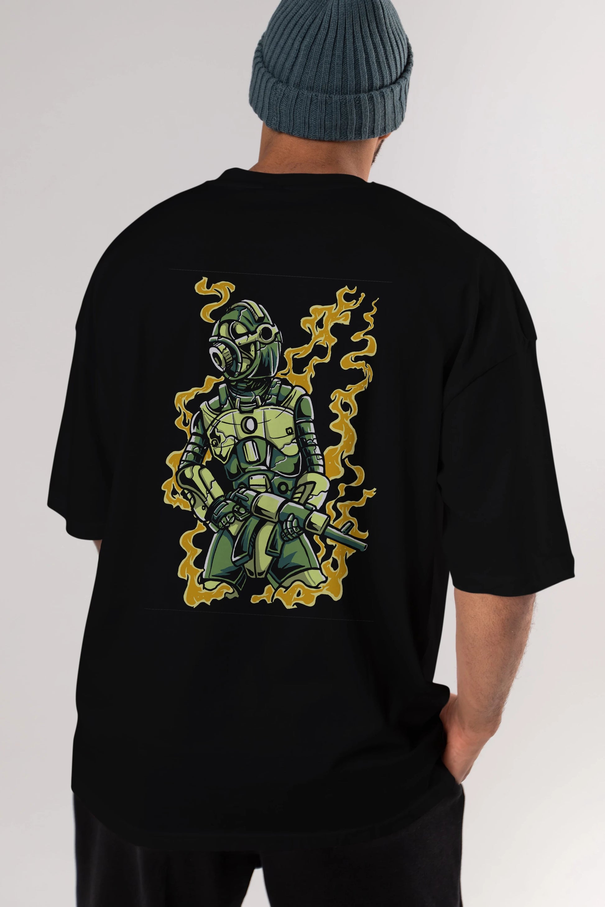 Robot Soldier Arka Baskılı Oversize t-shirt Erkek Kadın Unisex %100 Pamuk