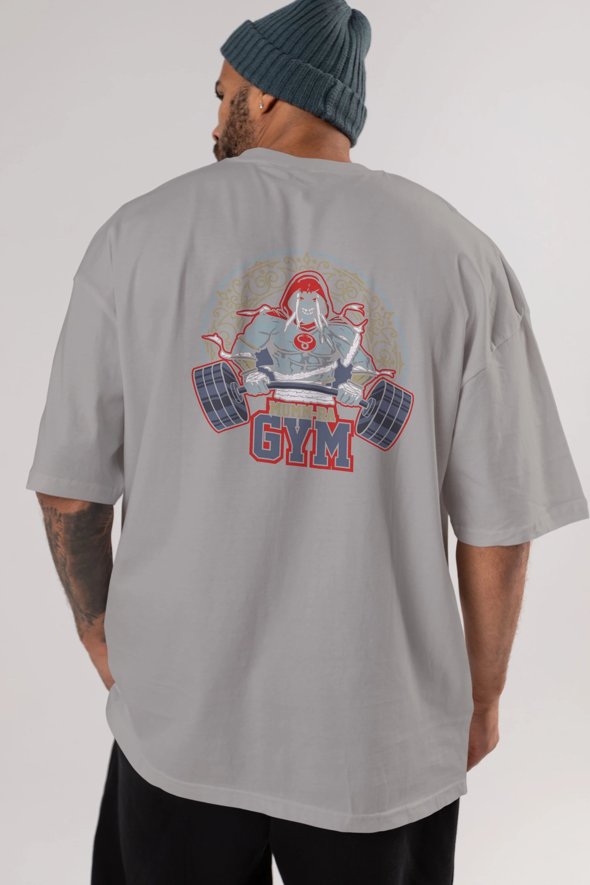 Mumm-ra GYM Arka Baskılı Oversize t-shirt Erkek Kadın Unisex %100 Pamuk Bisiklet Yaka tişort