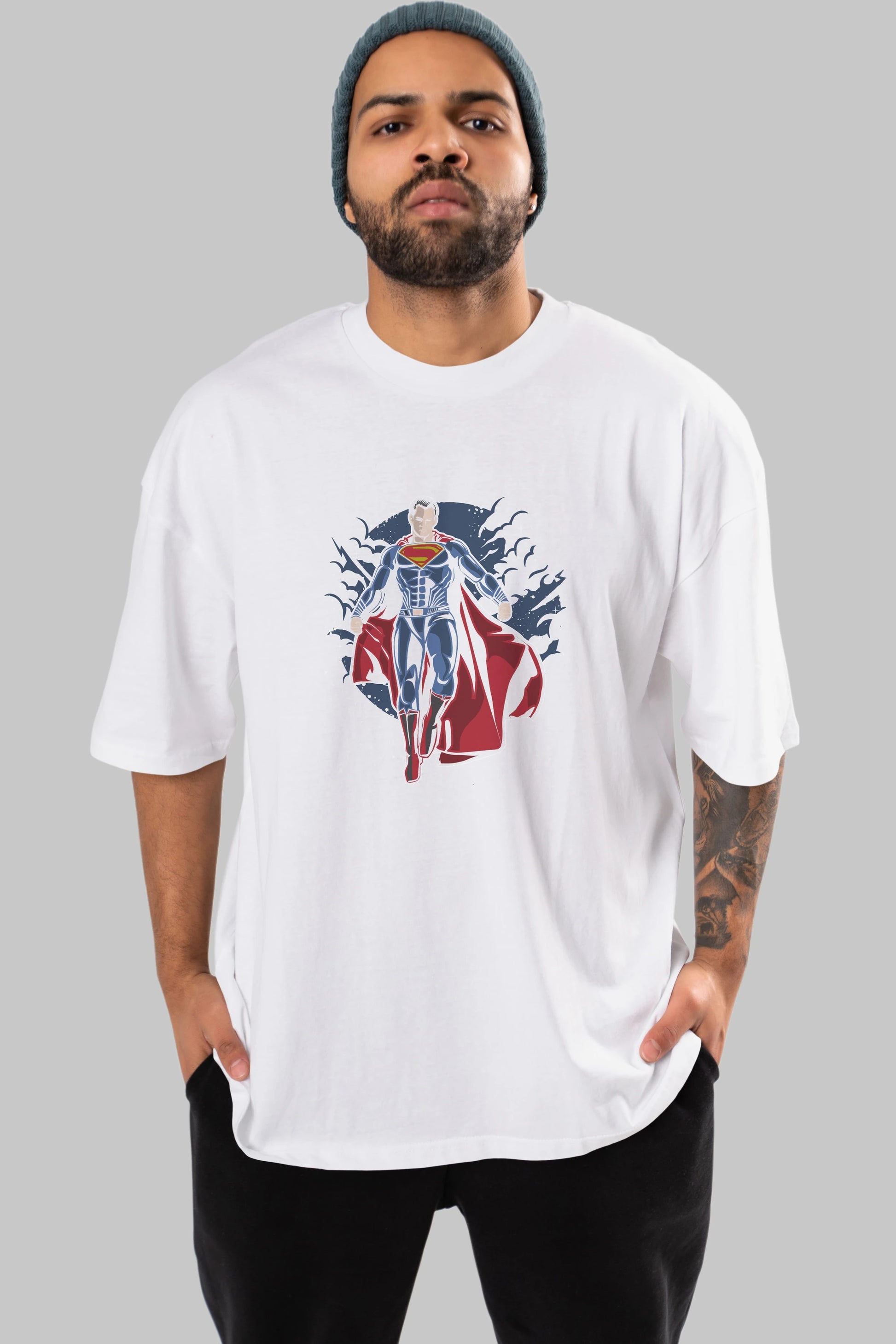 SUPERMAN Ön Baskılı Oversize t-shirt Erkek Kadın Unisex %100 Pamuk tişort