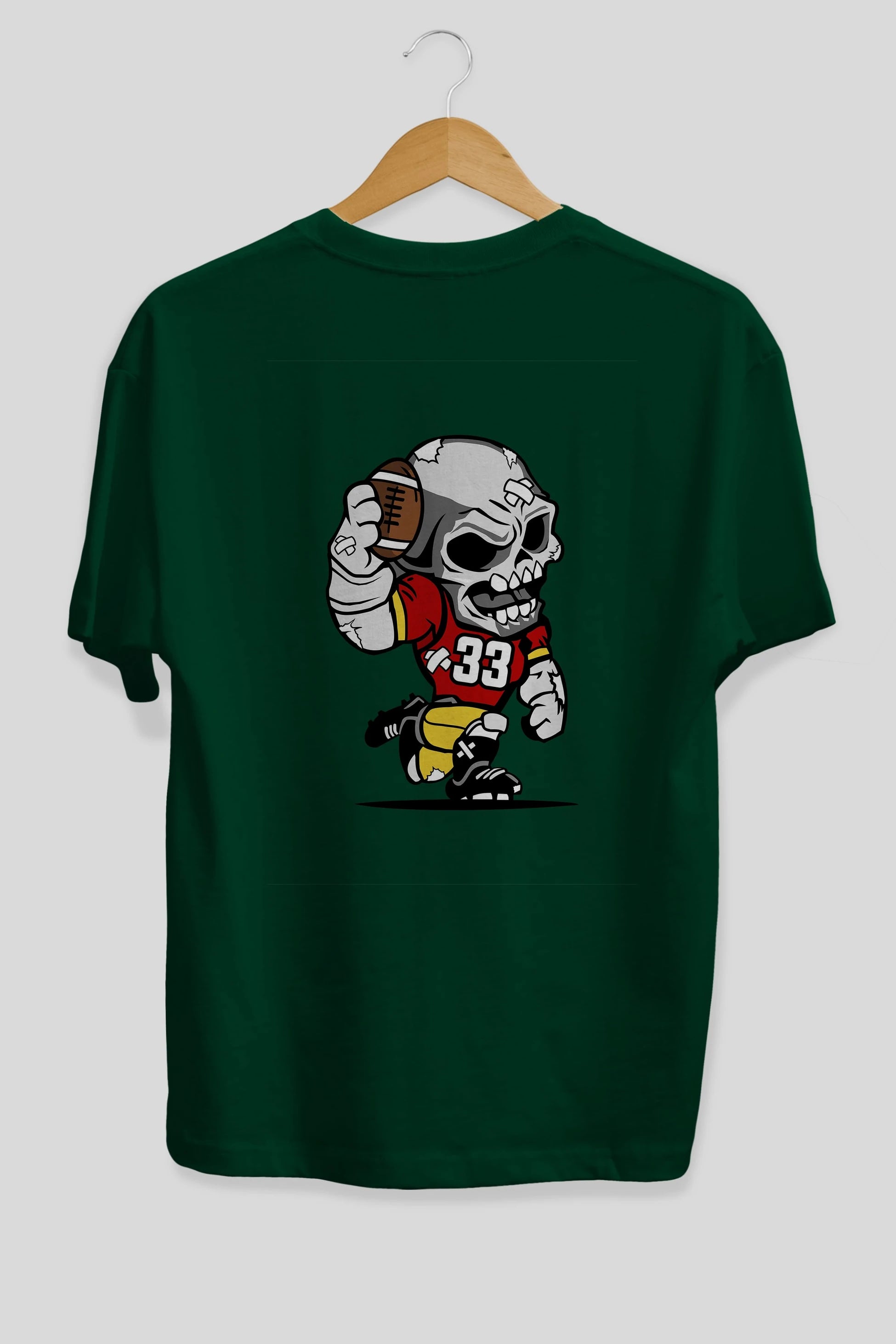 Skull Football Player Arka Baskılı Oversize t-shirt Erkek Kadın Unisex %100 Pamuk tişort