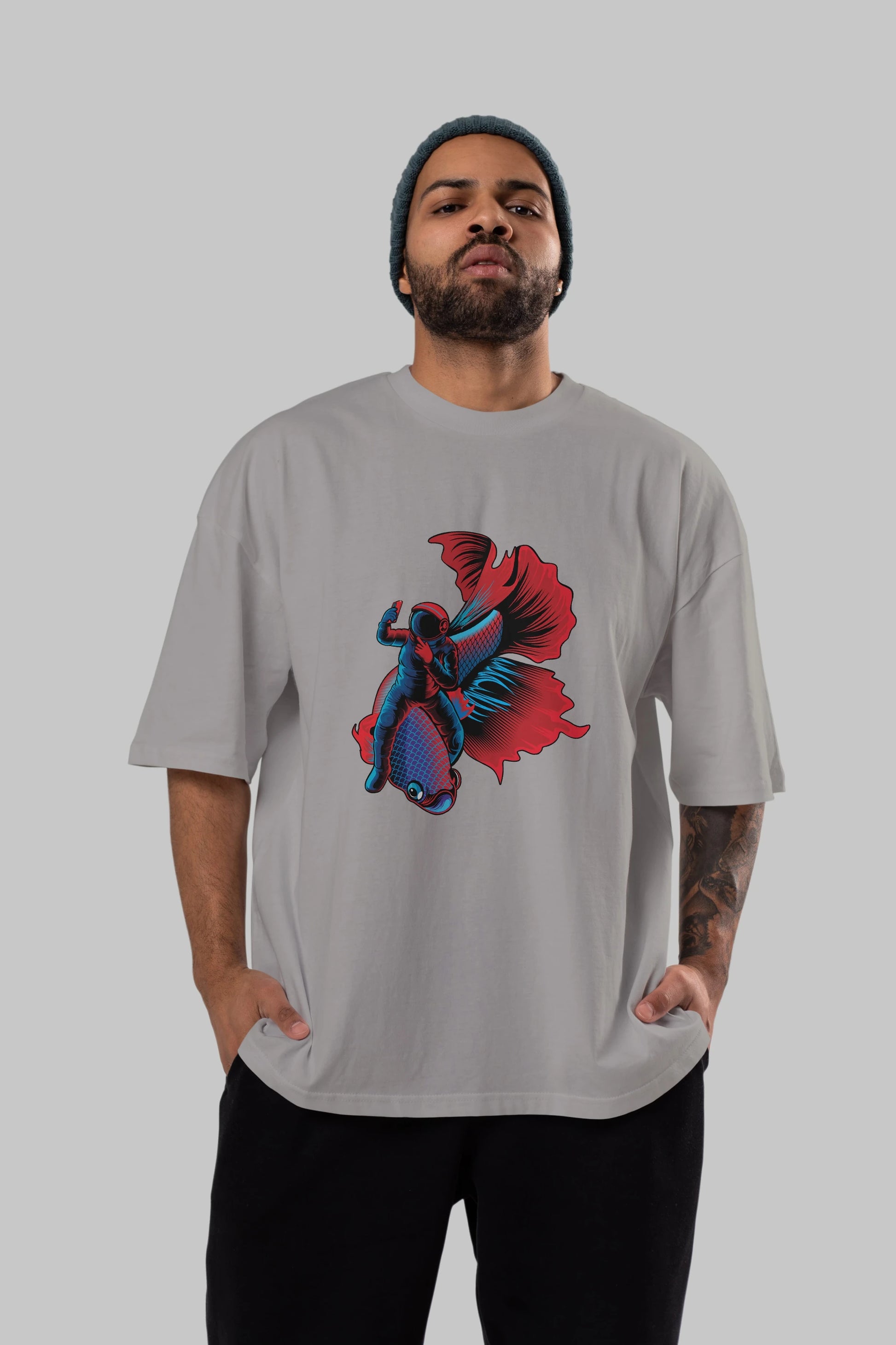 Astrofish selfie Ön Baskılı Oversize t-shirt Erkek Kadın Unisex