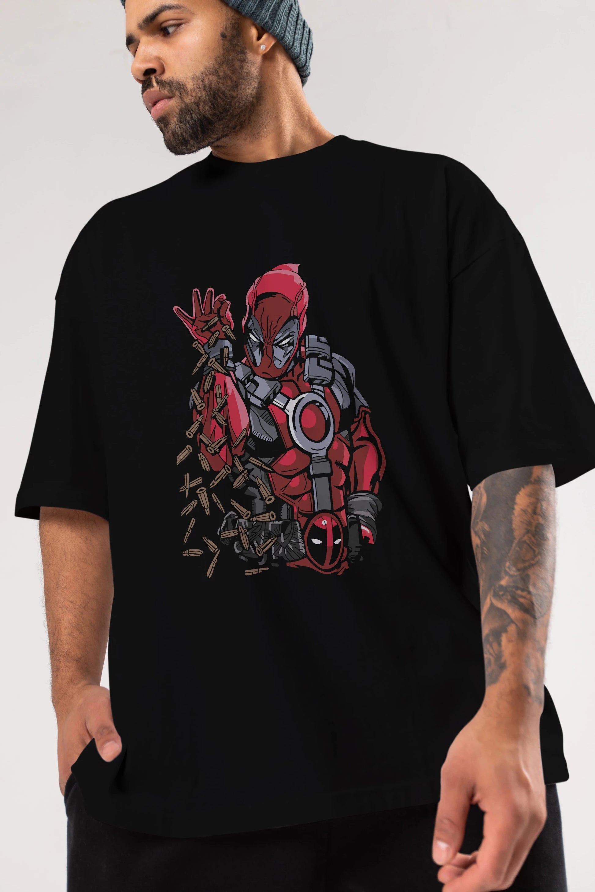 Deadpool (2) Ön Baskılı Oversize t-shirt Erkek Kadın Unisex %100 Pamuk Bisiklet Yaka tişort