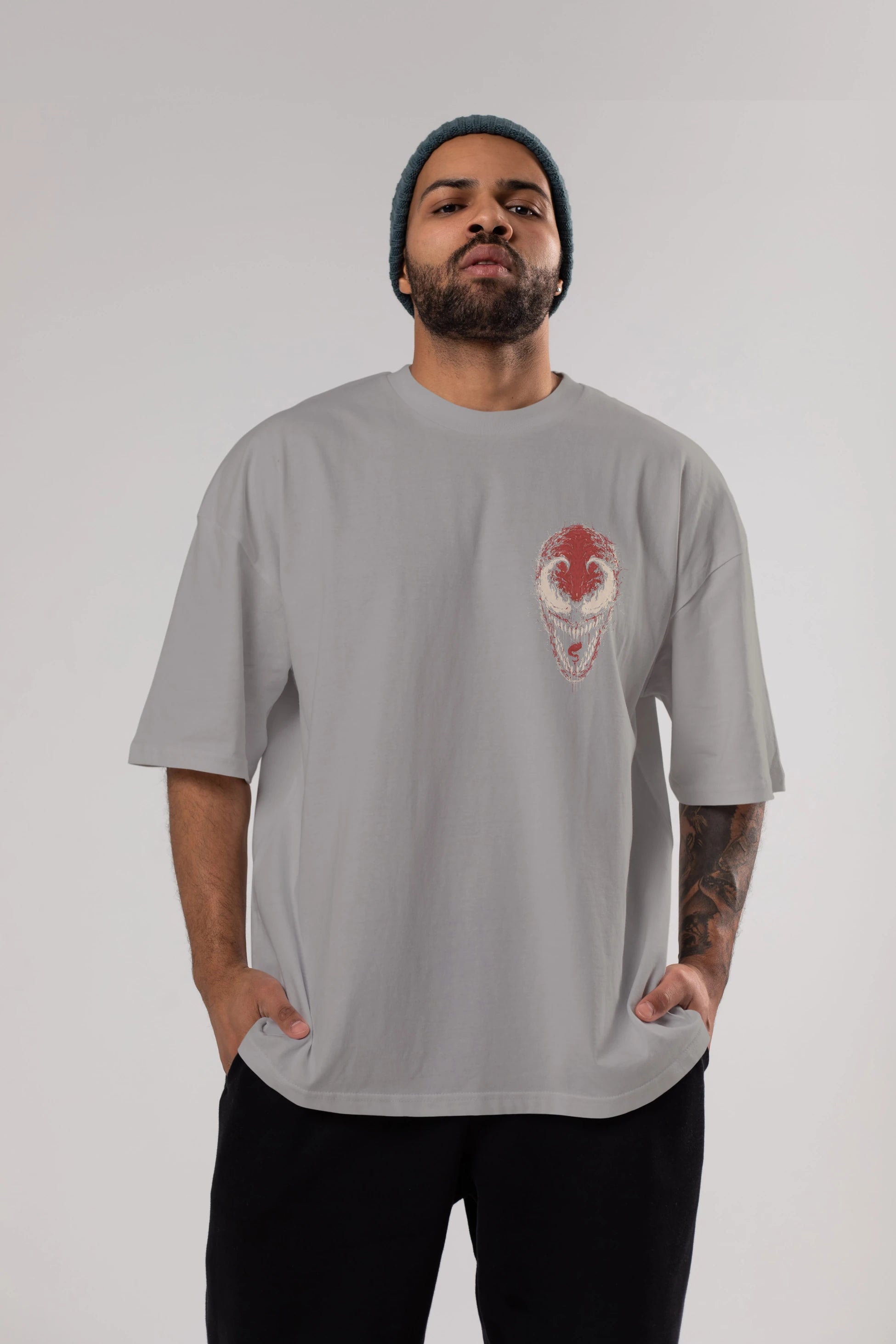 Venom (12) Ön Sol Baskılı Oversize t-shirt Erkek Kadın Unisex %100 Pamuk Bisiklet Yaka tişort