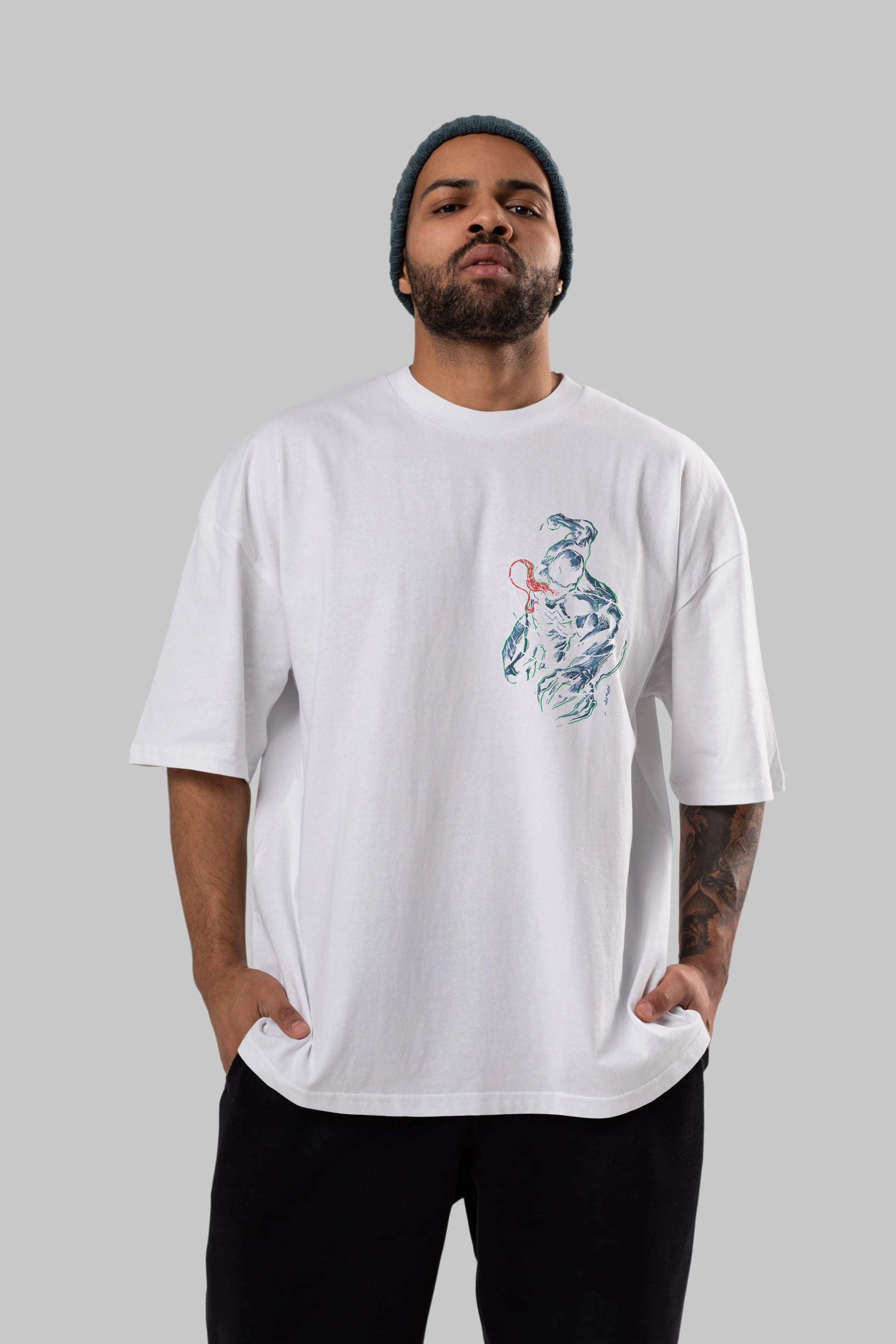 Venom (5) Ön Sol Baskılı Oversize t-shirt Erkek Kadın Unisex %100 Pamuk Bisiklet Yaka tişort