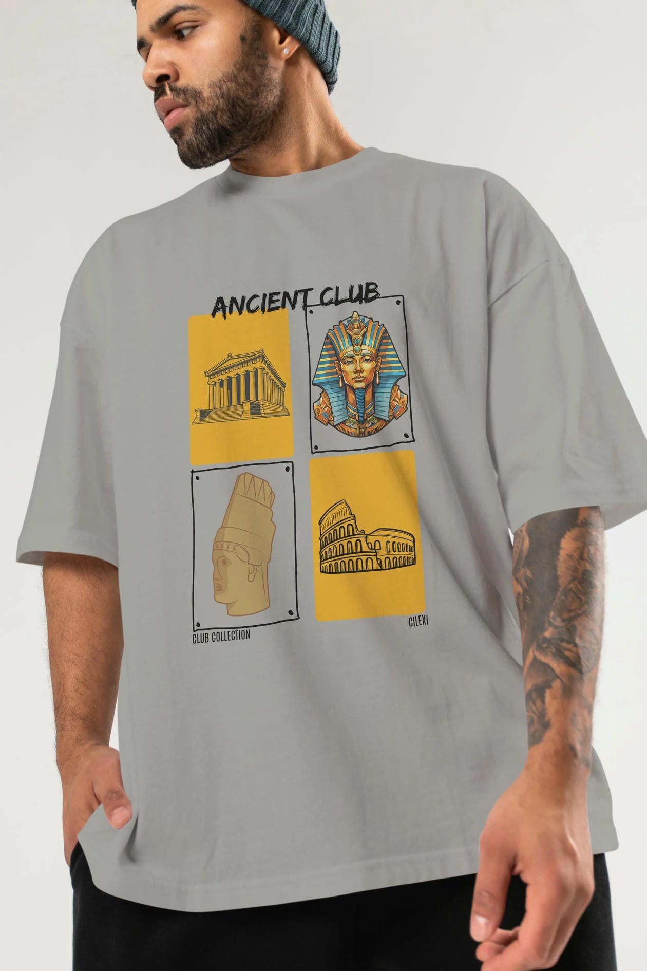 Ancient Club ön Baskılı Oversize t-shirt Erkek Kadın %100 Pamuk Bisiklet Yaka tişort