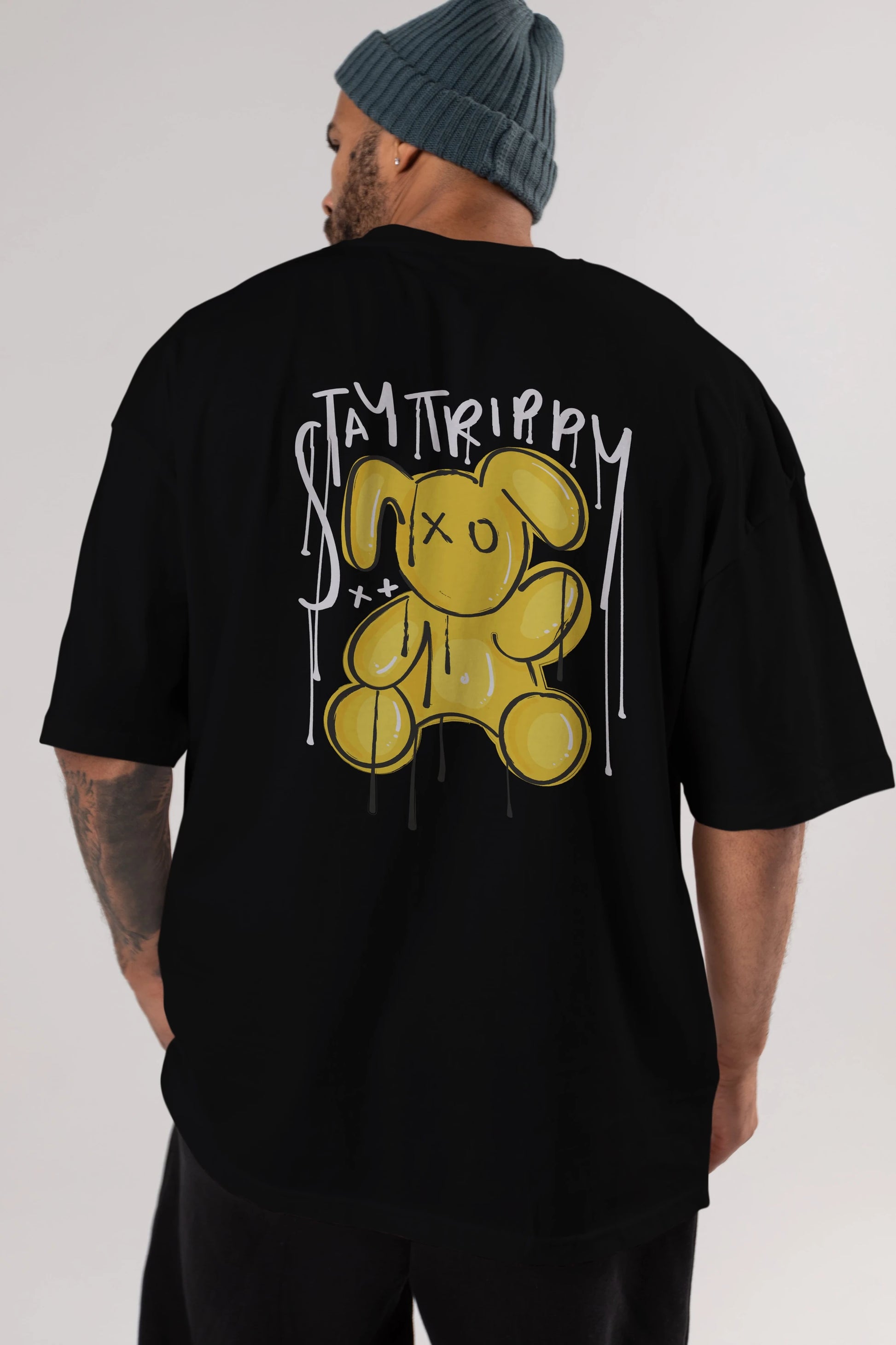 Stay Trippy Bear Arka Baskılı Oversize t-shirt Erkek Kadın Unisex