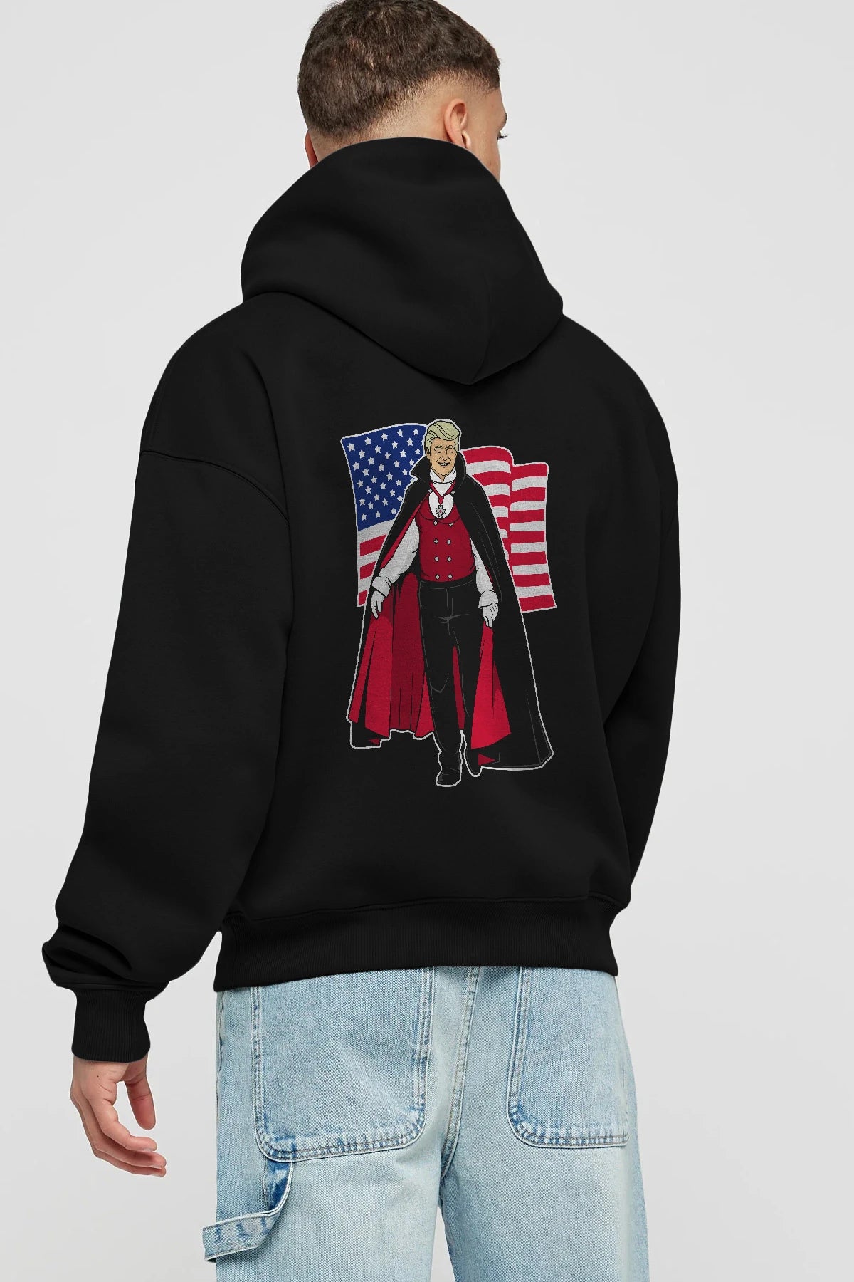 Trump Dracula Arka Baskılı Hoodie Oversize Kapüşonlu Sweatshirt Erkek Kadın Unisex