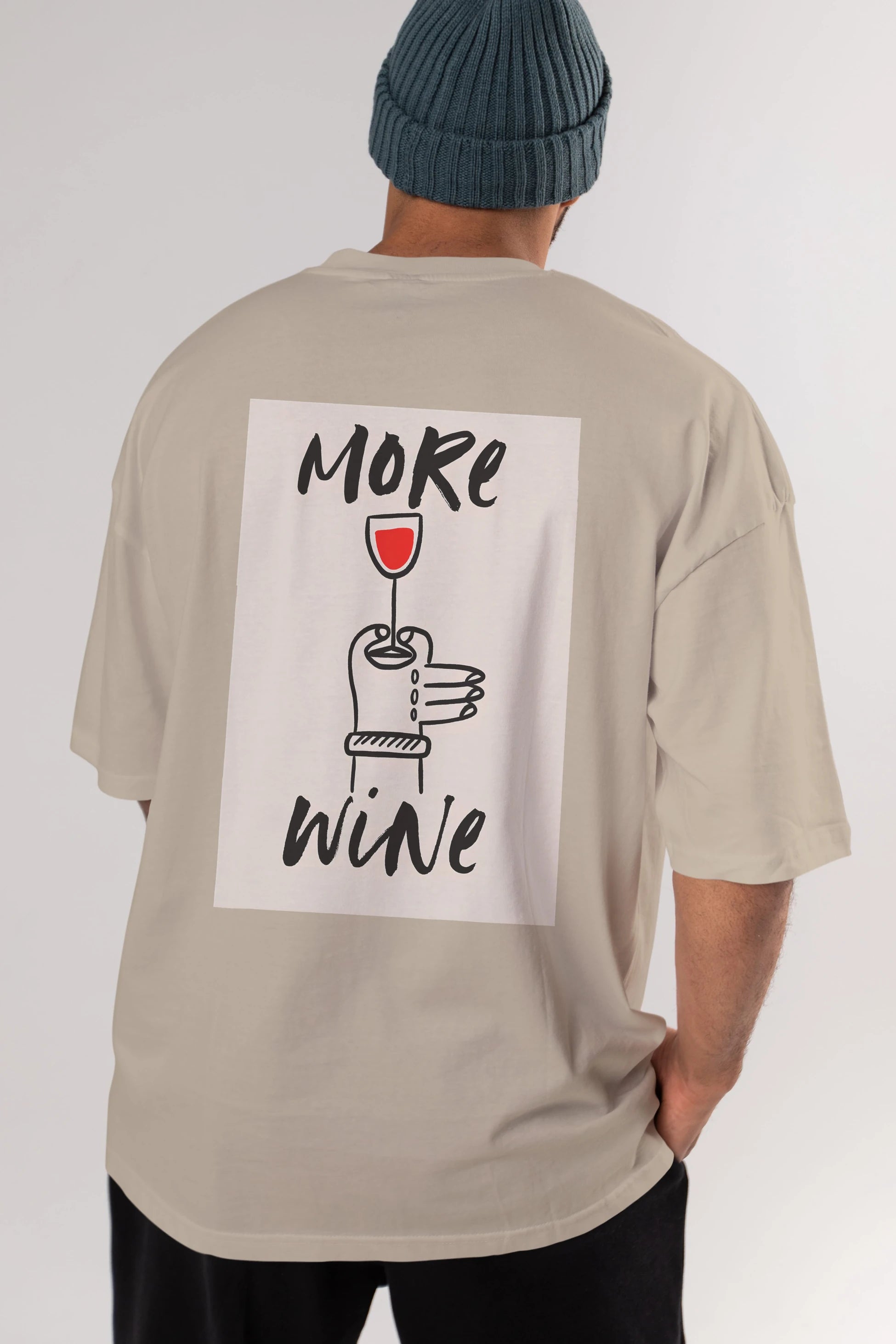 More Wine 2 Arka Baskılı Oversize t-shirt Erkek Kadın Unisex %100 Pamuk Bisiklet Yaka tişort