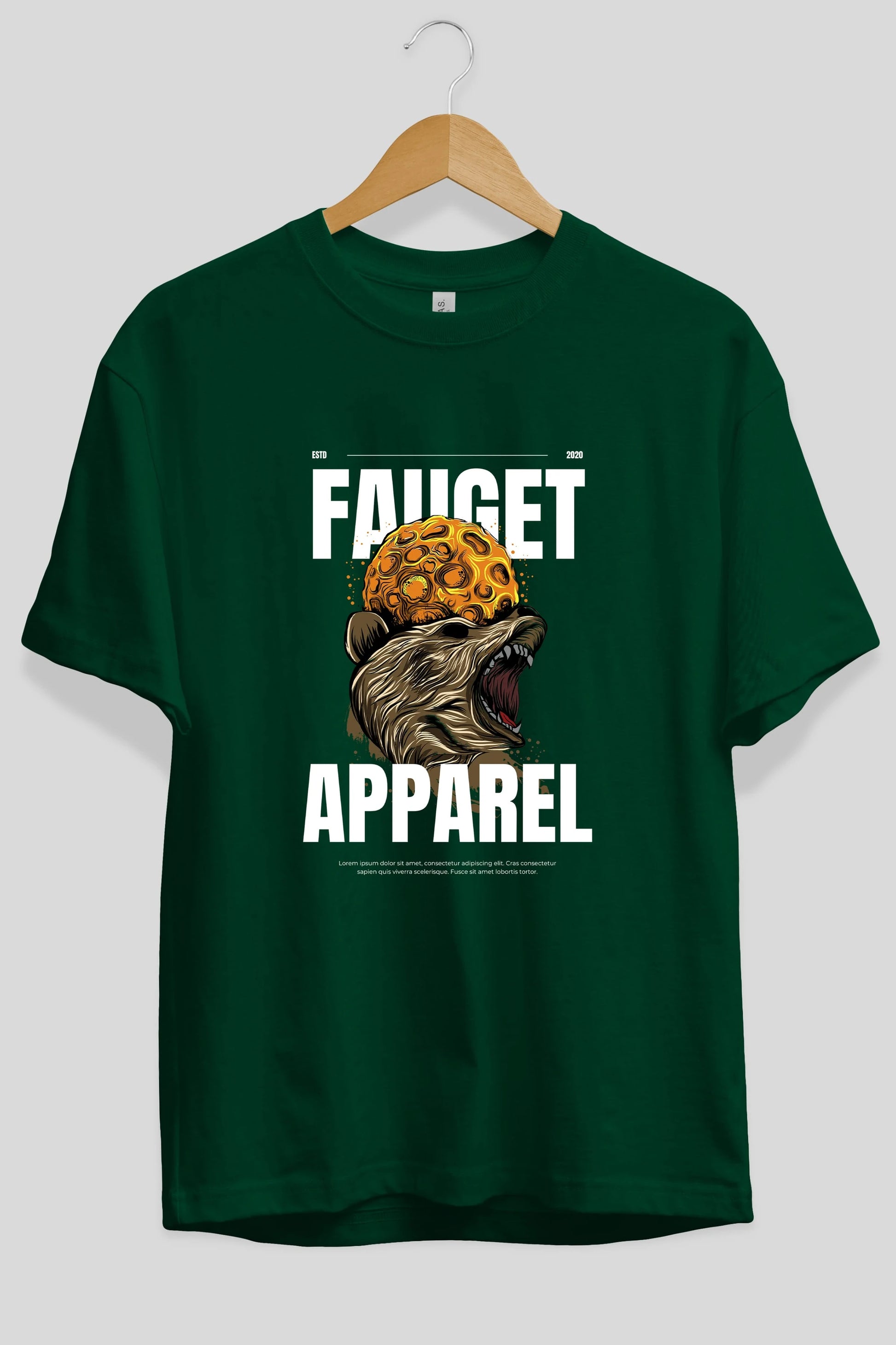 Bear Angry Fauget Apparel Ön Baskılı Oversize t-shirt Erkek Kadın Unisex