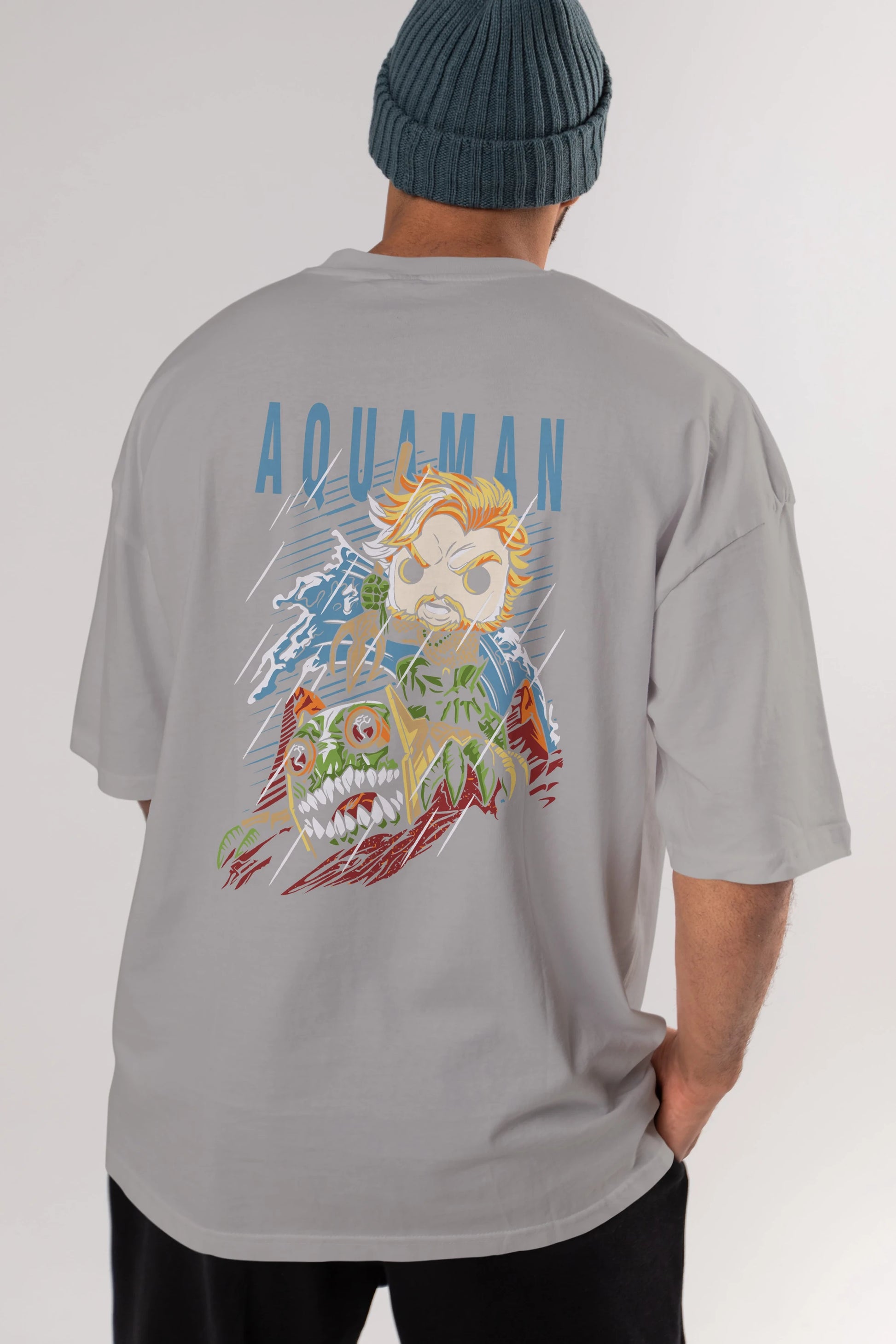 Aquaman Arka Baskılı Oversize t-shirt Erkek Kadın Unisex %100 Pamuk Bisiklet Yaka tişort
