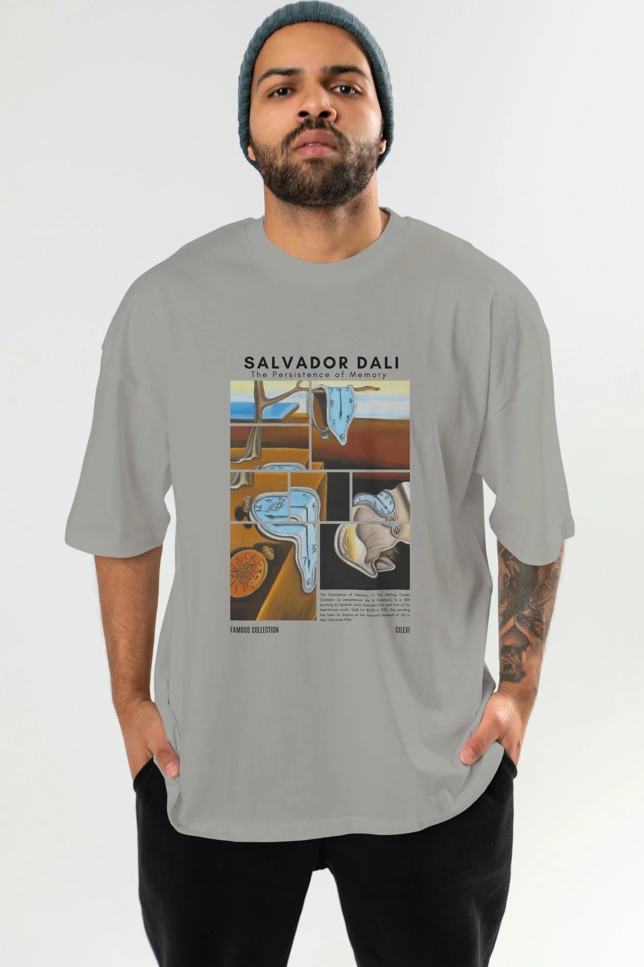 Salvador Dali ön Baskılı Oversize t-shirt Erkek Kadın Bisiklet Yaka Pamuk tişort