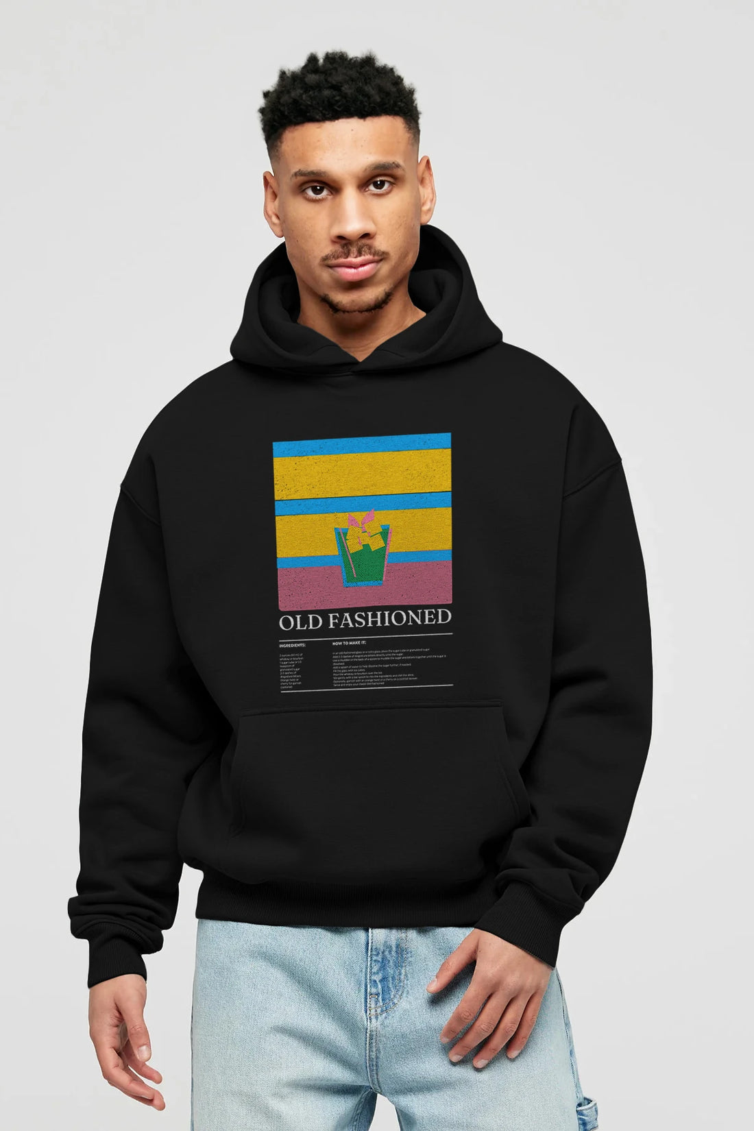 Old Fashioned Kokteyl ön Baskılı Hoodie Oversize Kapüşonlu Sweatshirt Erkek Kadın