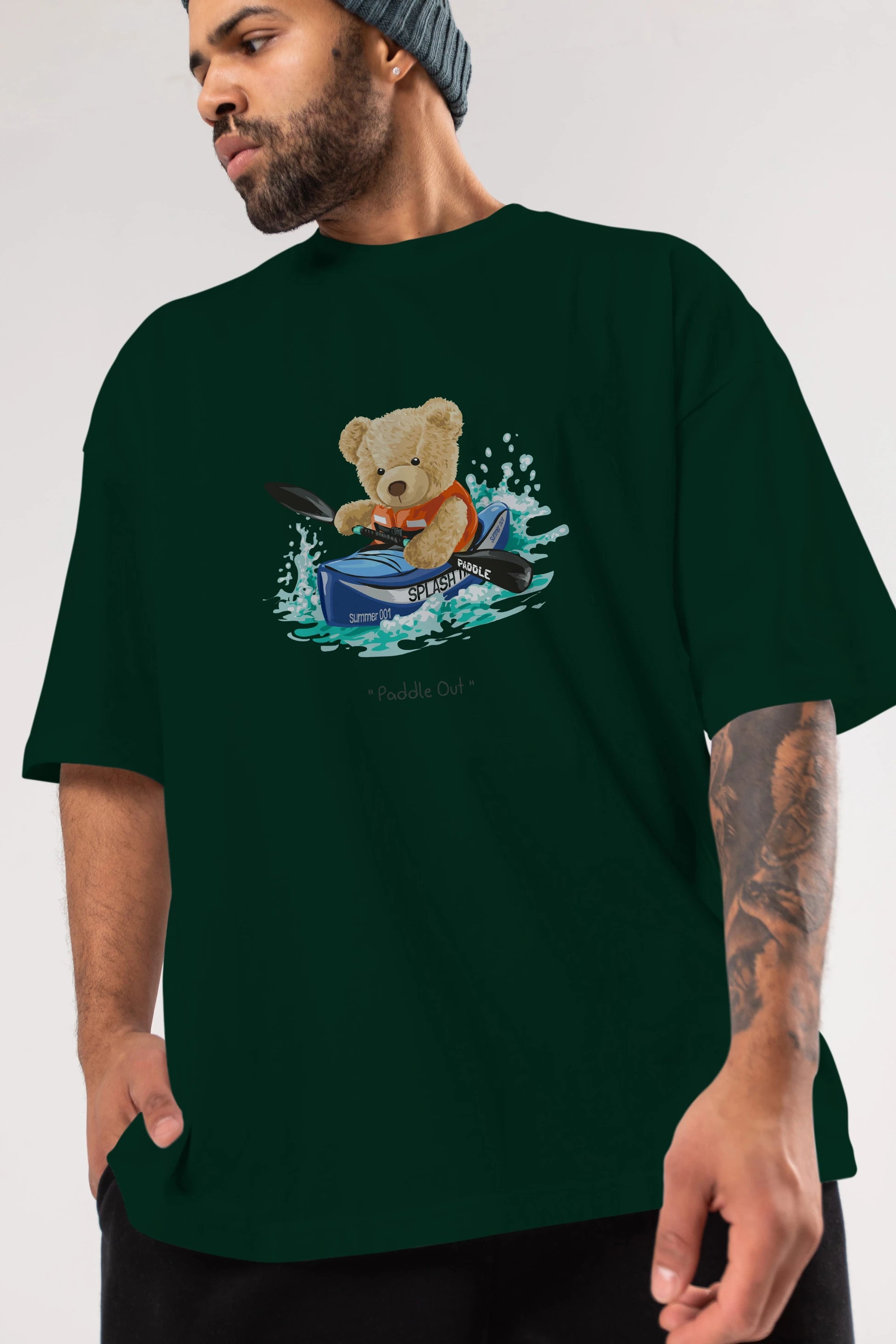 Teddy Bear Paddle Out Ön Baskılı Oversize t-shirt Erkek Kadın Unisex %100 Pamuk
