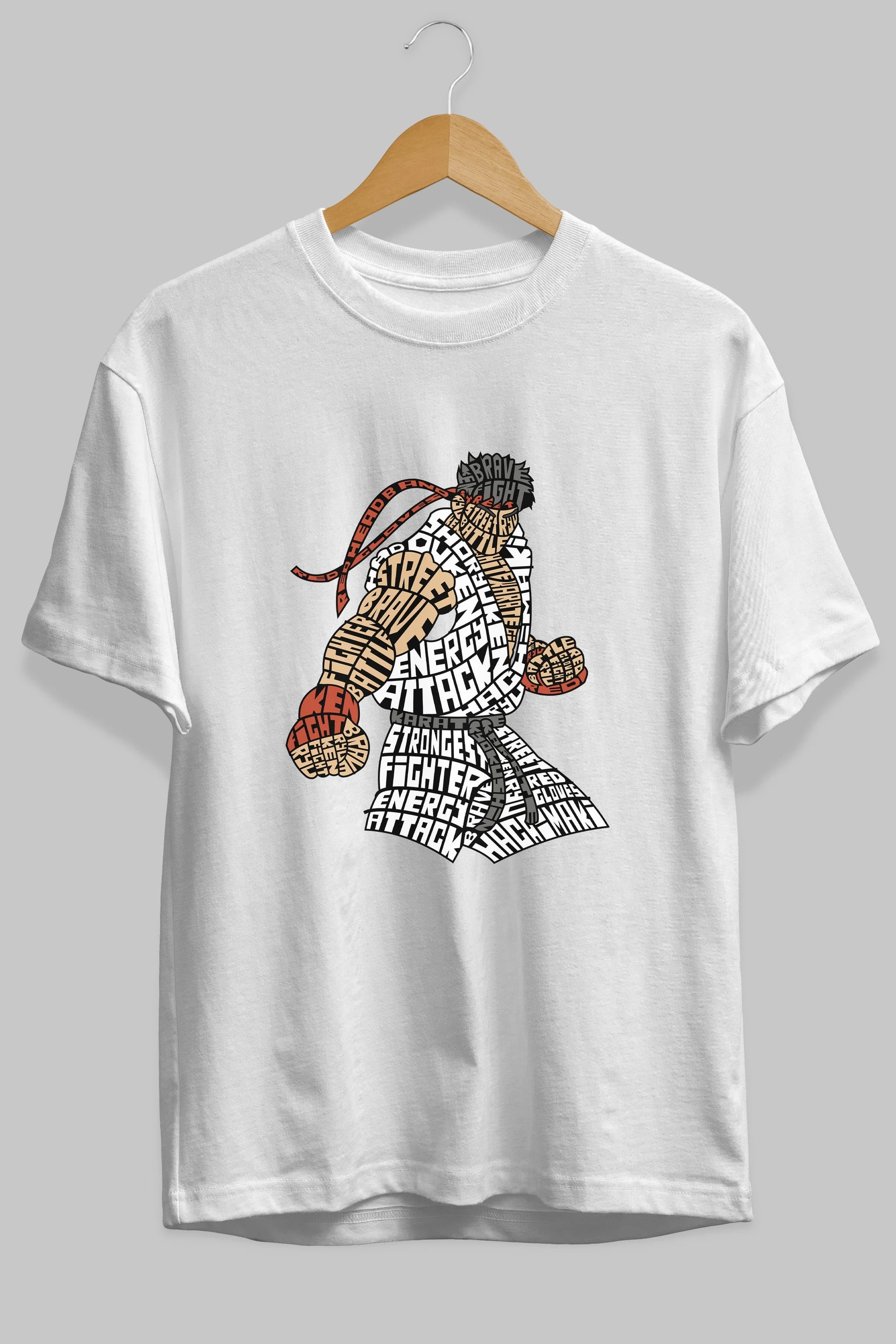 Hadouken Ön Baskılı Oversize t-shirt %100 pamuk Erkek Kadın Unisex
