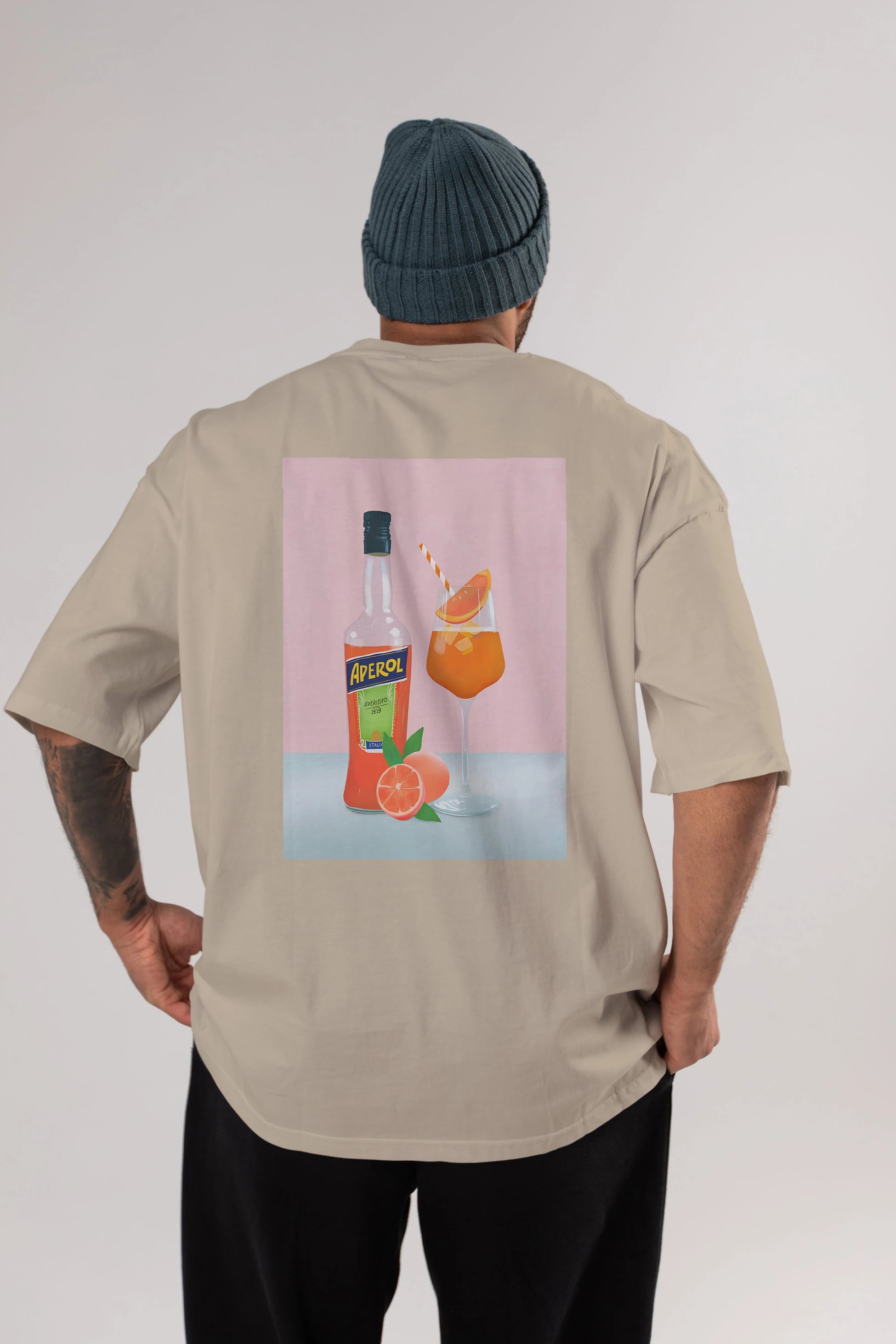 Aperol Spritz 3 Arka Baskılı Oversize t-shirt Erkek Kadın Unisex %100 Pamuk Bisiklet Yaka tişort