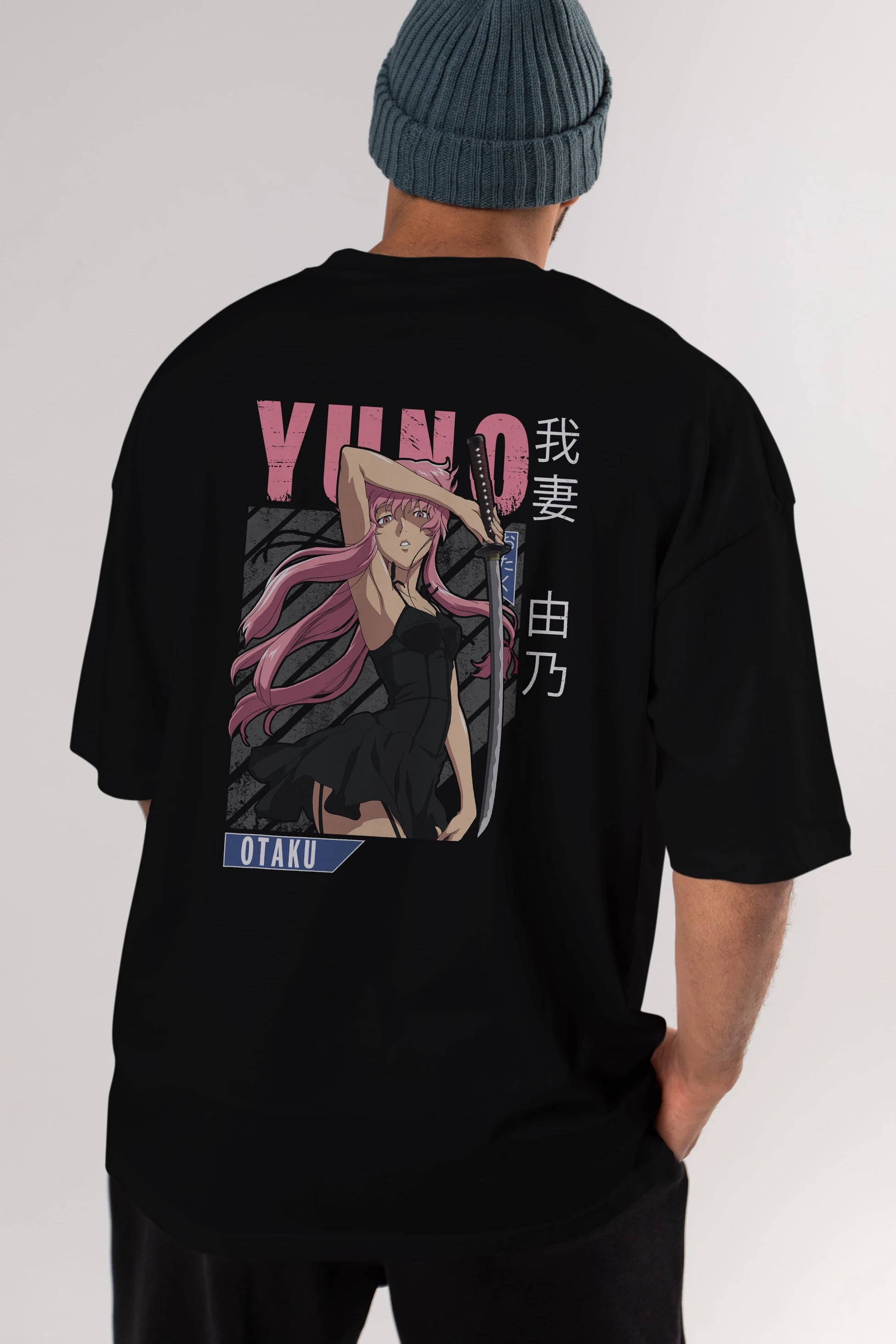 Yuno Gasai 5 Anime Arka Baskılı Oversize t-shirt Erkek Kadın Unisex