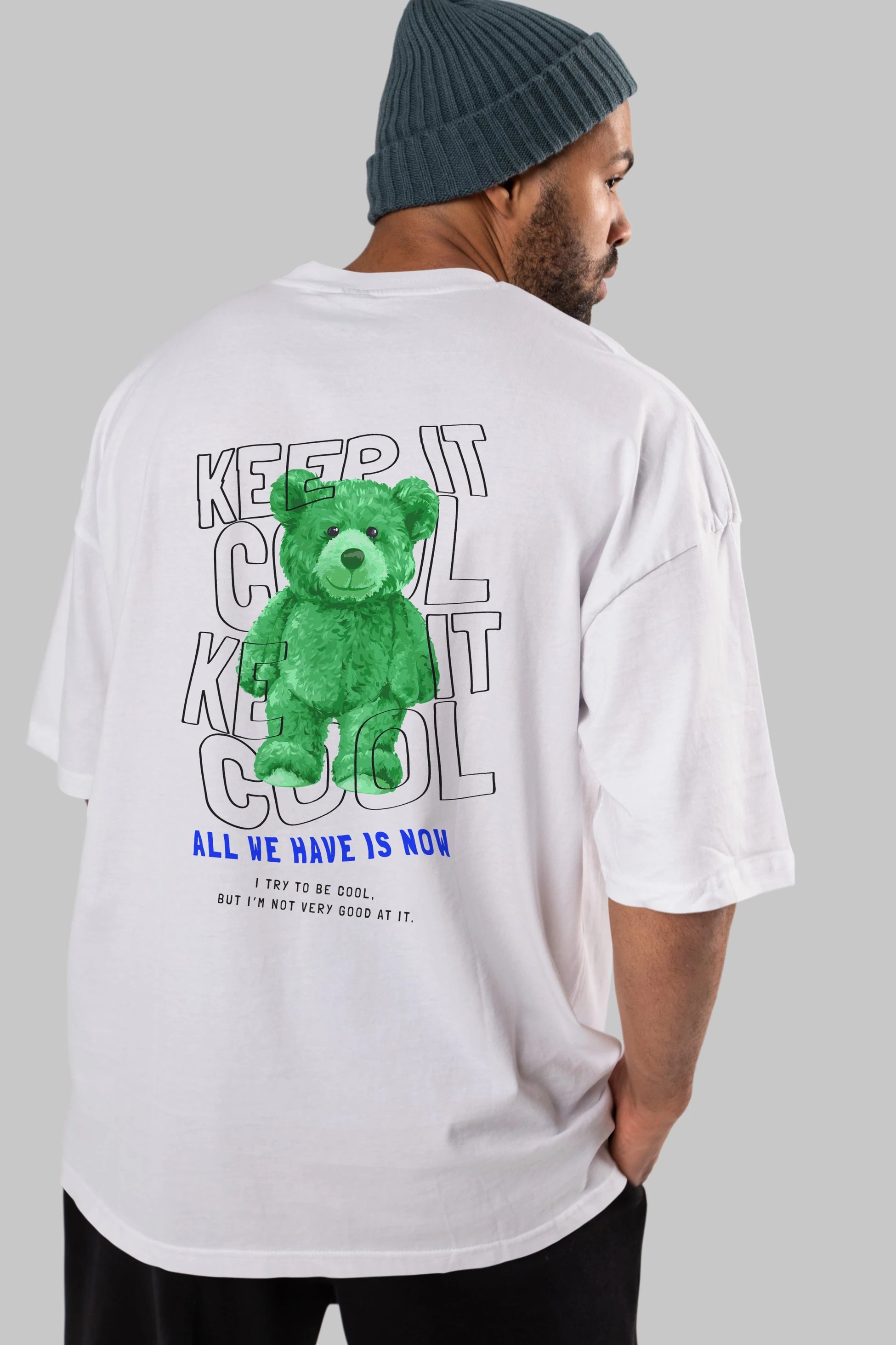 Keep it Cool Bear Arka Baskılı Oversize t-shirt Erkek Kadın Unisex