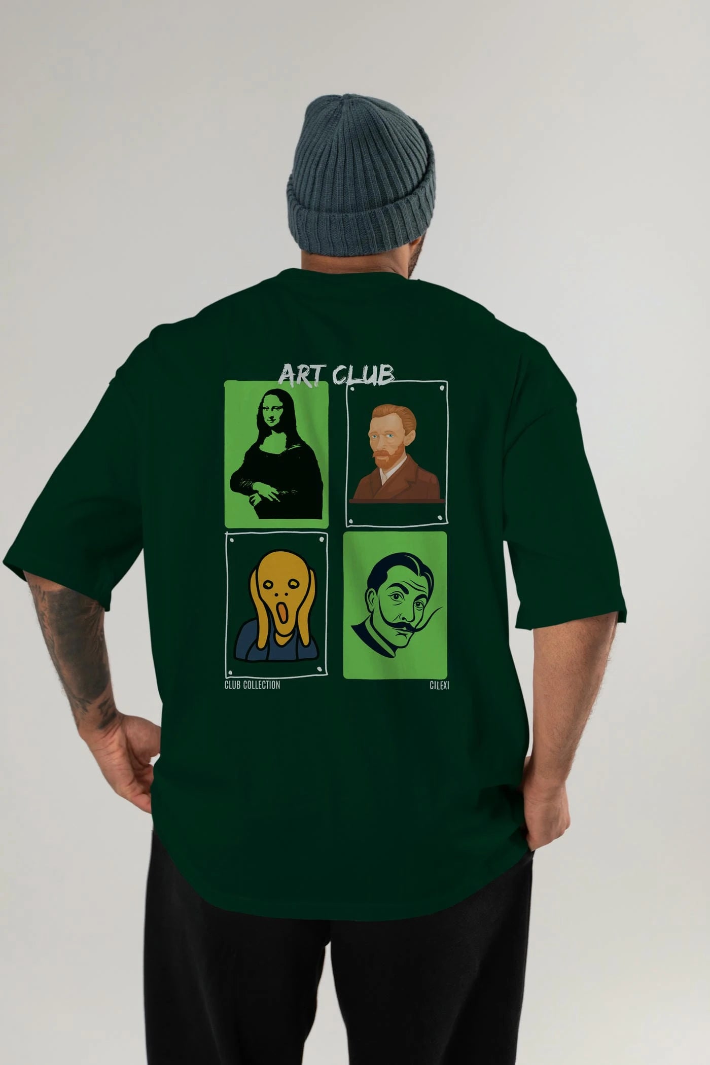 Art Club Arka Baskılı Oversize t-shirt Erkek Kadın %100 Pamuk Bisiklet Yaka tişort