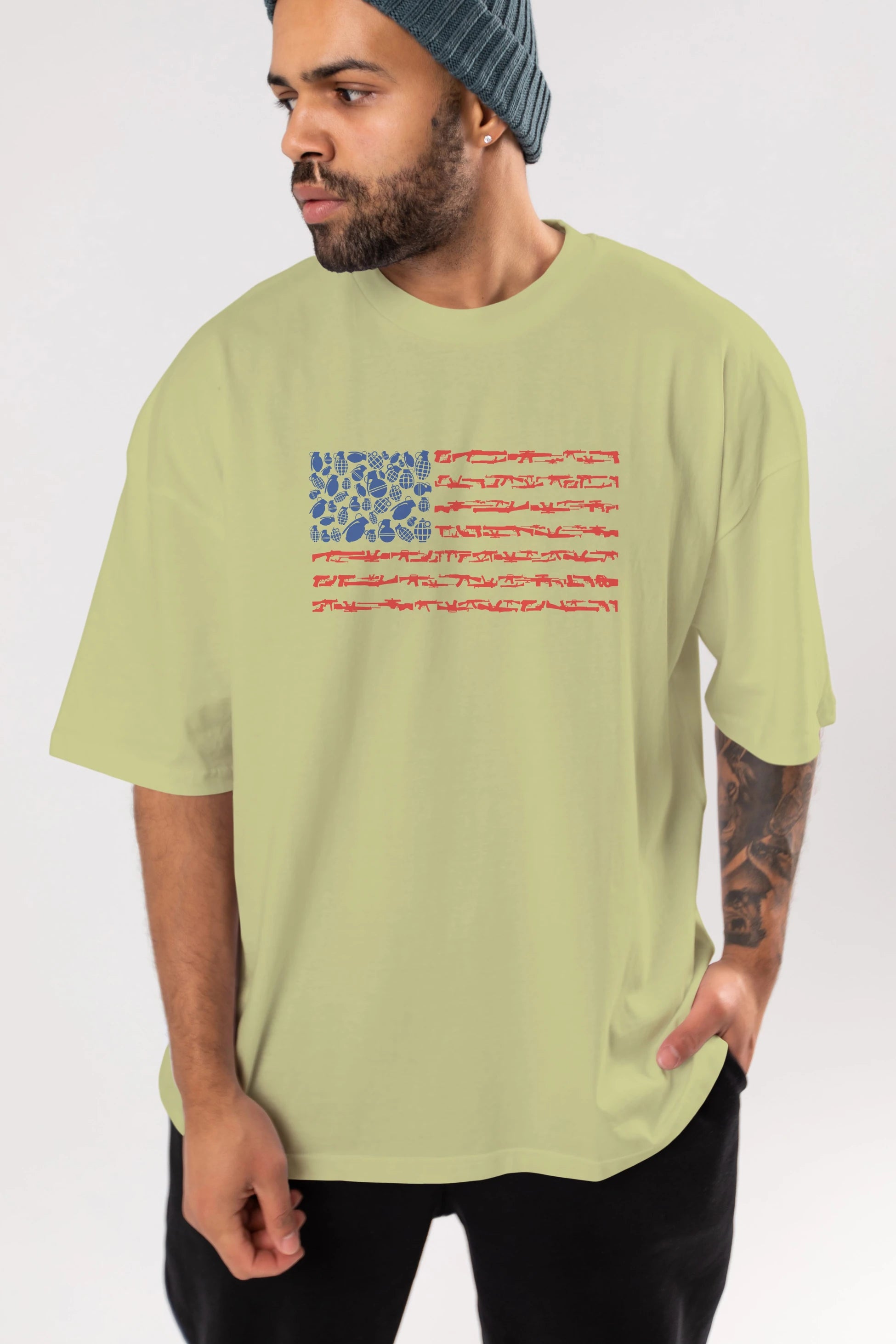 Weapon Flag Ön Baskılı Oversize t-shirt %100 pamuk Erkek Kadın Unisex