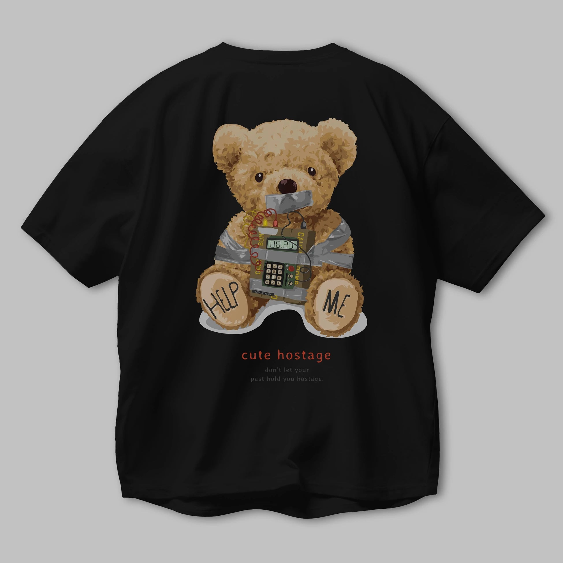 Teddy Bear Help Me Arka Baskılı Oversize t-shirt Erkek Kadın Unisex %100 Pamuk