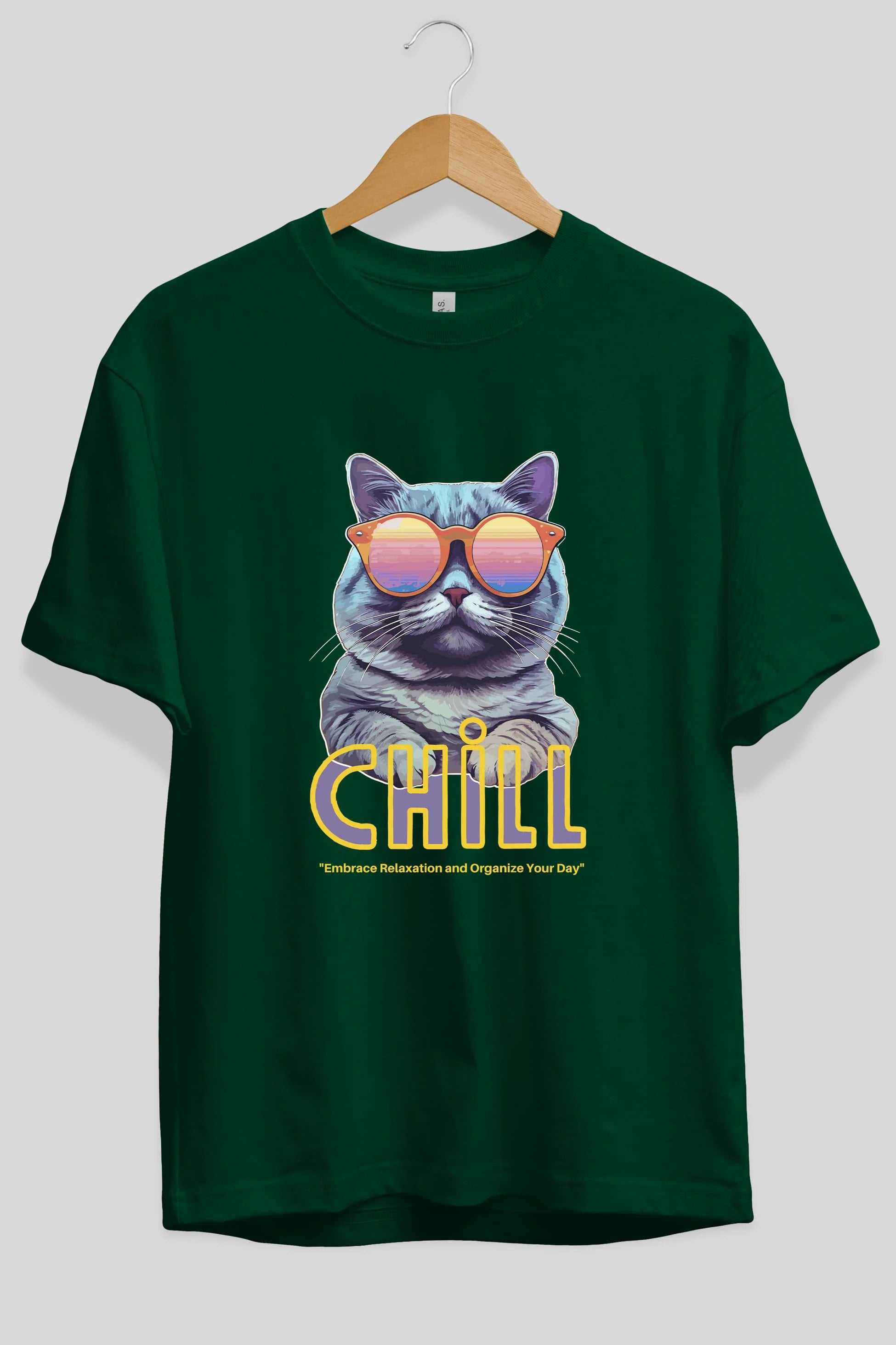 Chill Cat Ön Baskılı Oversize t-shirt Erkek Kadın Unisex
