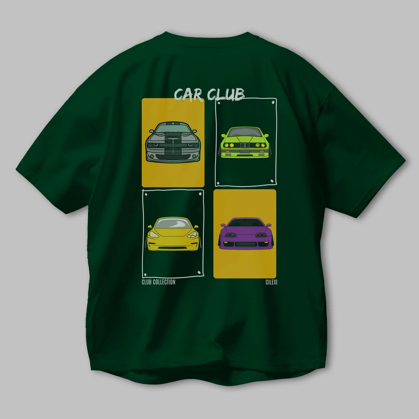Car Club Arka Baskılı Oversize t-shirt Erkek Kadın %100 Pamuk Bisiklet Yaka tişort