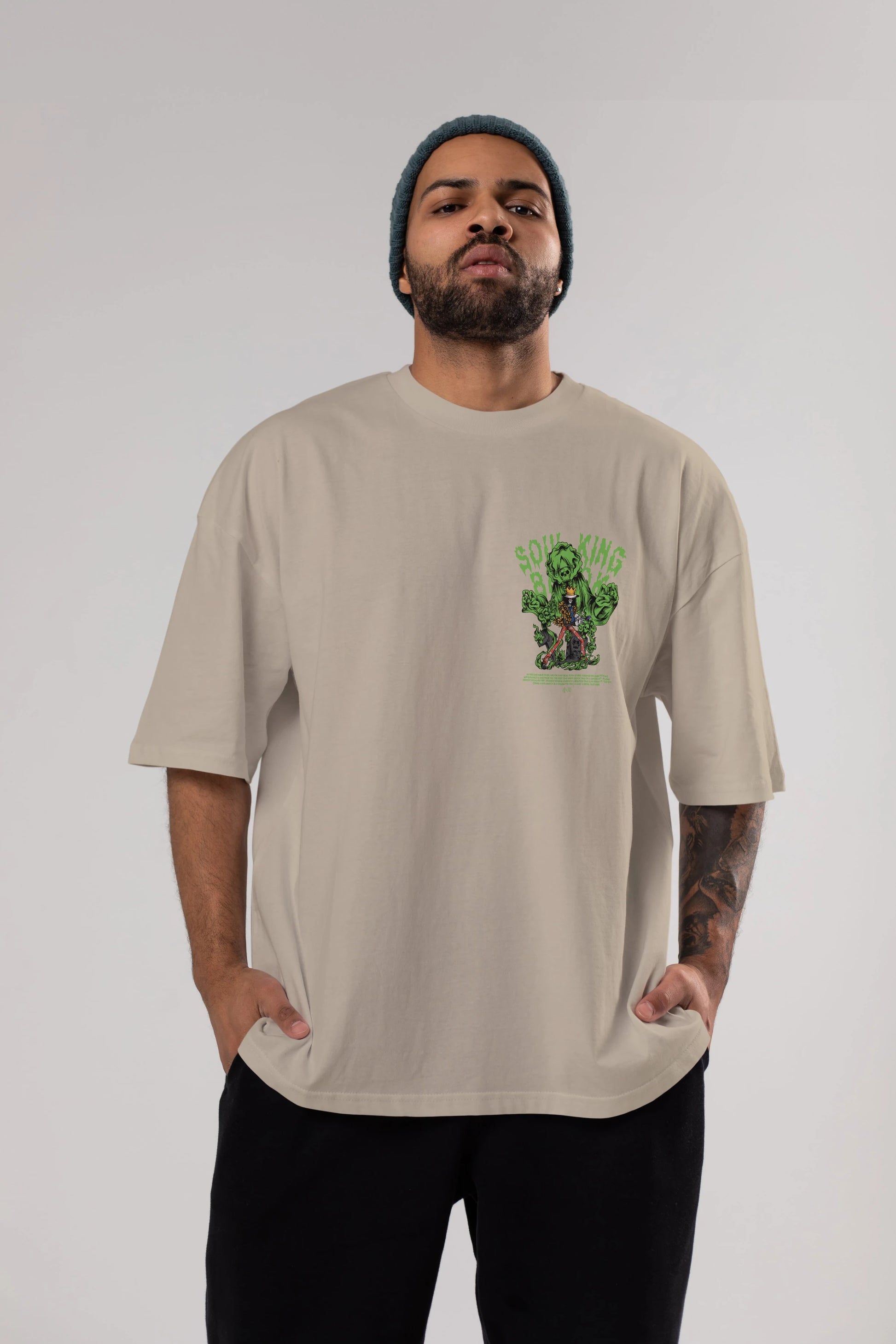 Soul King Brook Ön Sol Baskılı Oversize t-shirt Erkek Kadın Unisex %100 Pamuk Bisiklet Yaka tişort