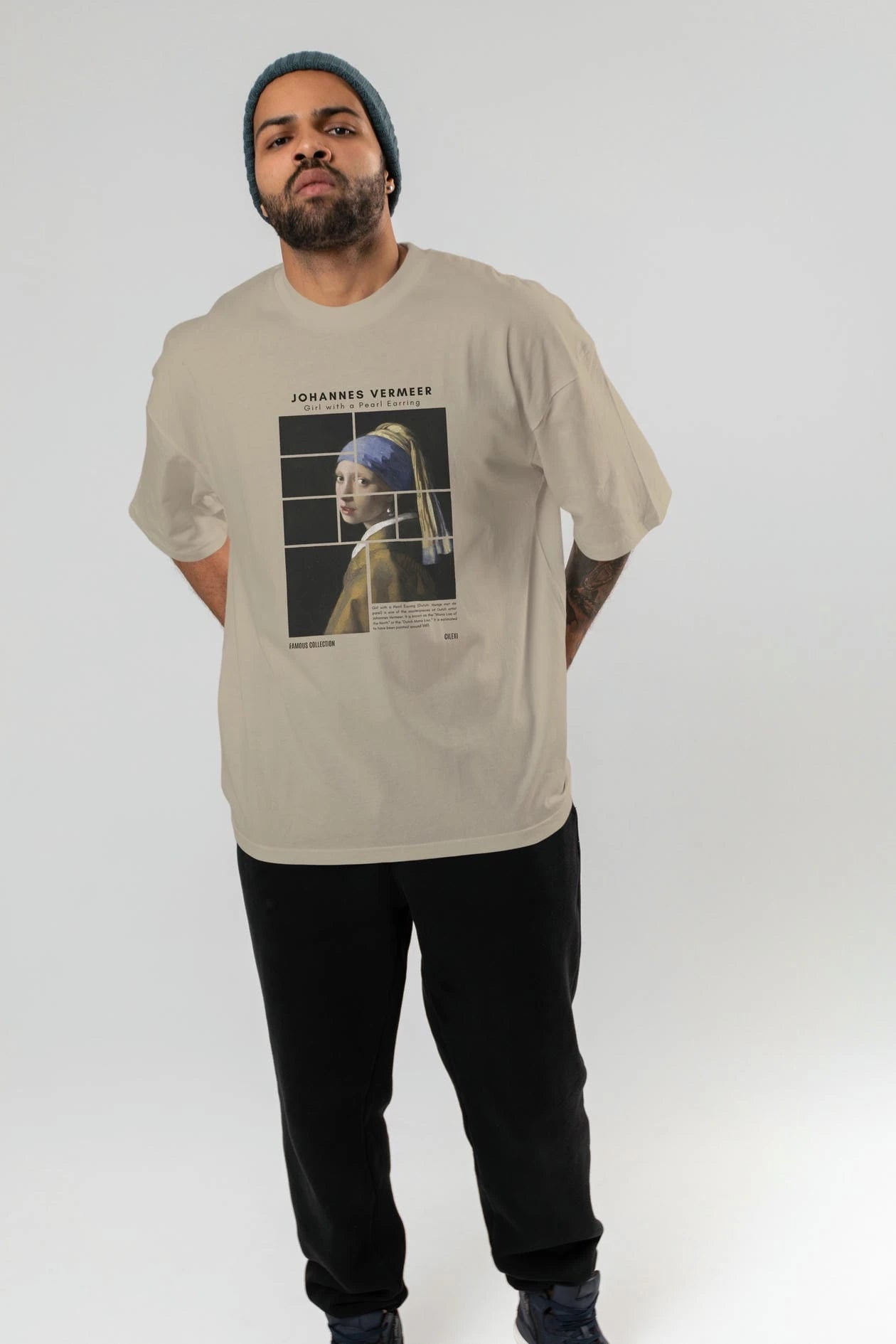 Johannes Vermeer ön Baskılı Oversize t-shirt Erkek Kadın Bisiklet Yaka Pamuk tişort