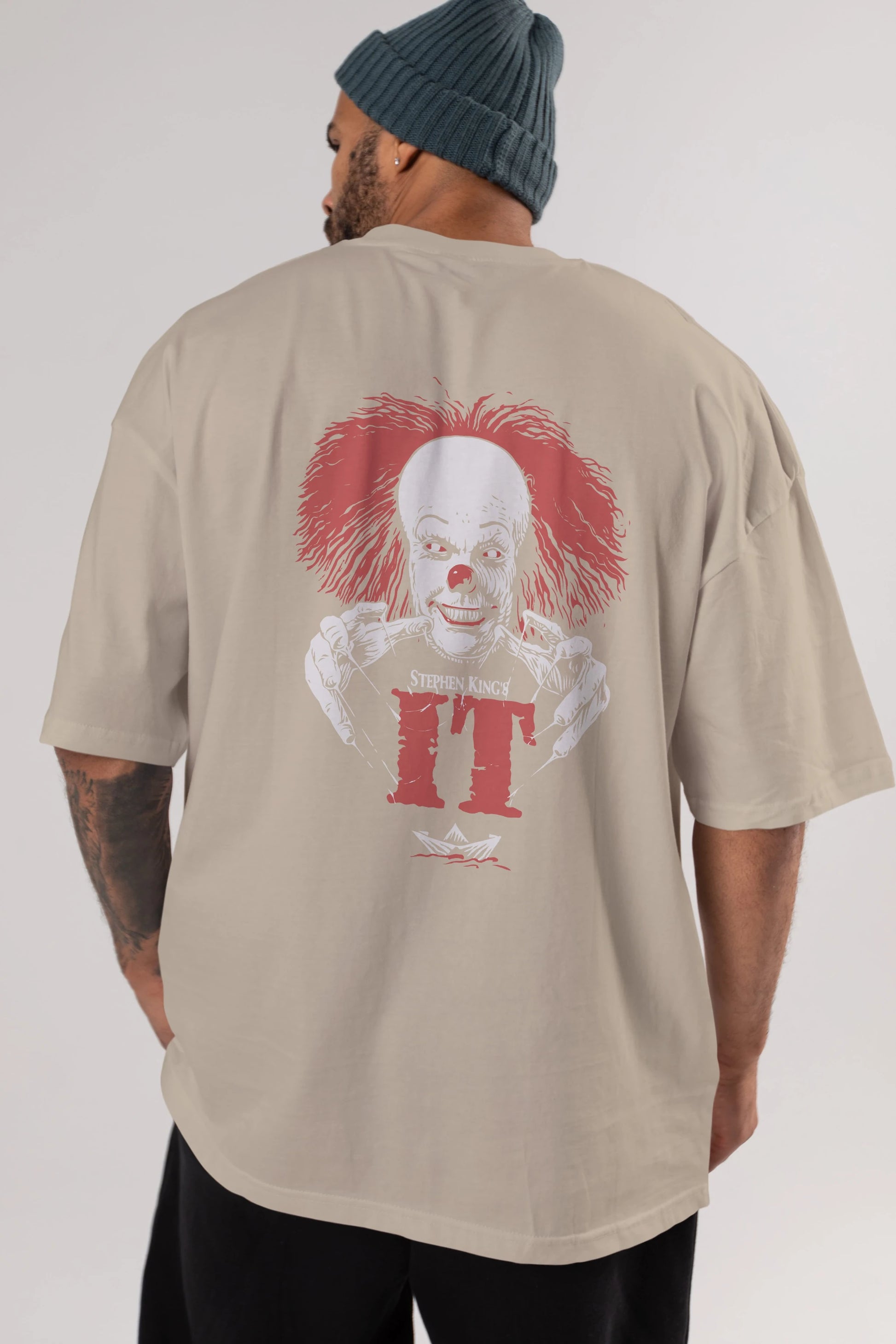 it Arka Baskılı Oversize t-shirt Erkek Kadın Unisex %100 Pamuk Bisiklet Yaka tişort