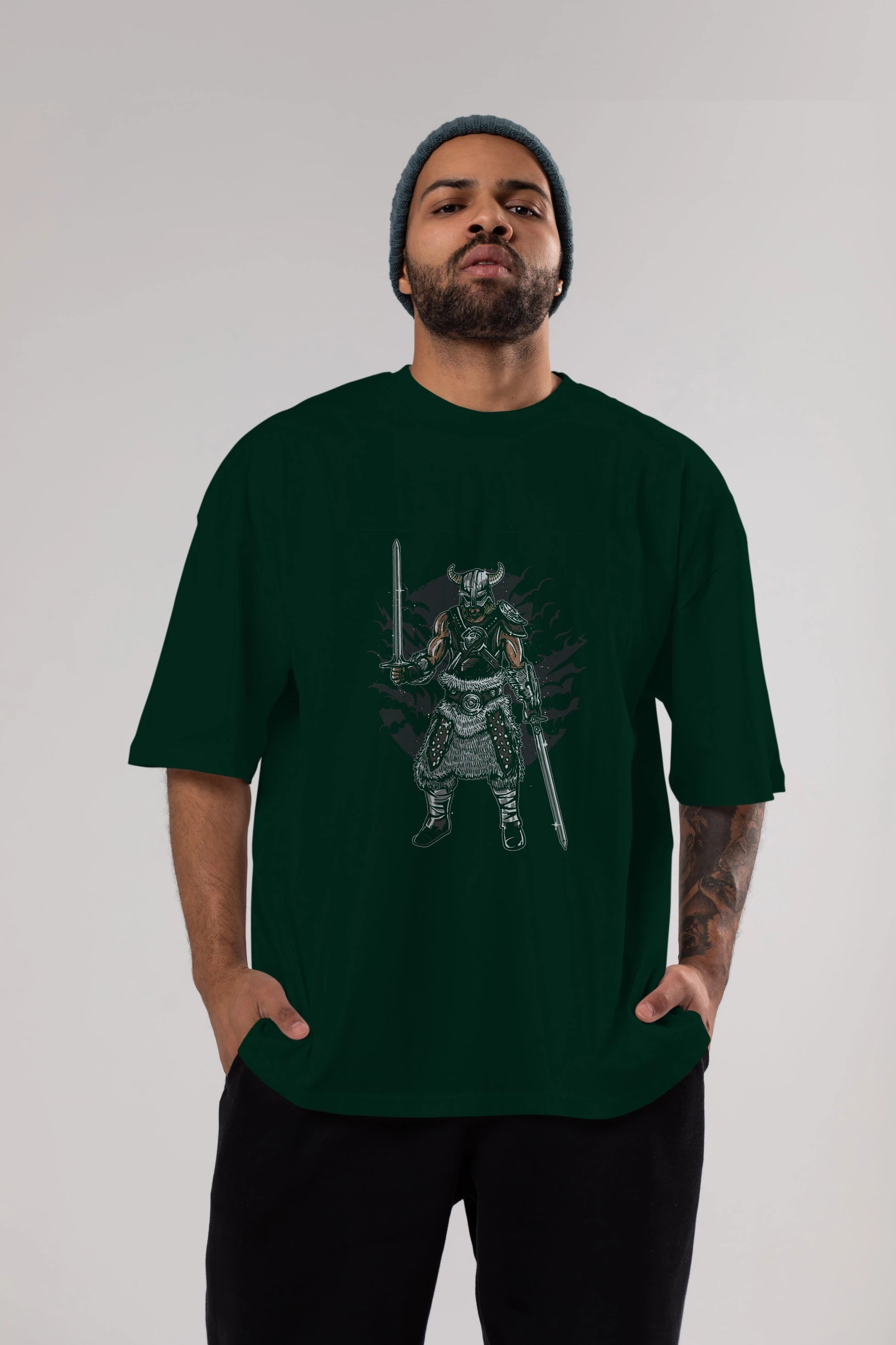 Dark Viking Ön Baskılı Oversize t-shirt Erkek Kadın Unisex %100 Pamuk tişort